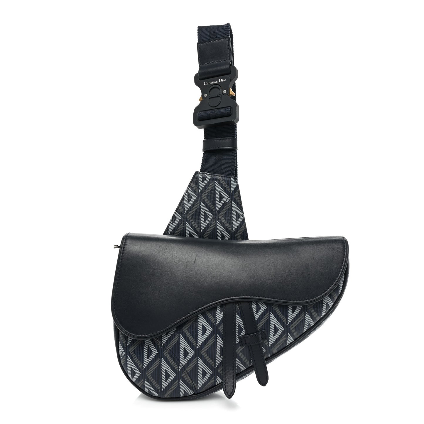 Coated Canvas Calfskin CD Diamond Mens Saddle Bag Navy