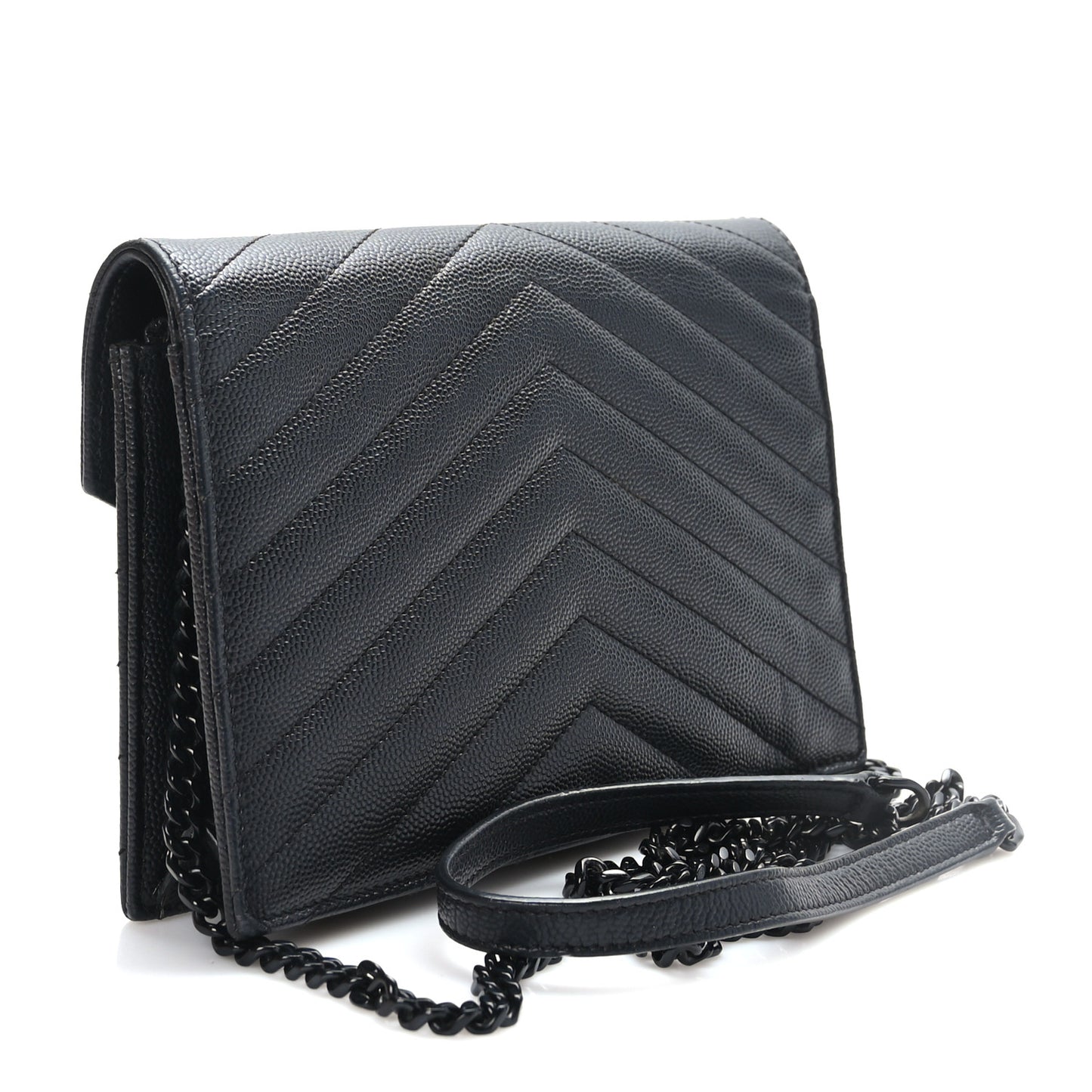 Grain De Poudre Matelasse Chevron Monogram Monochrome Envelope Chain Wallet Black
