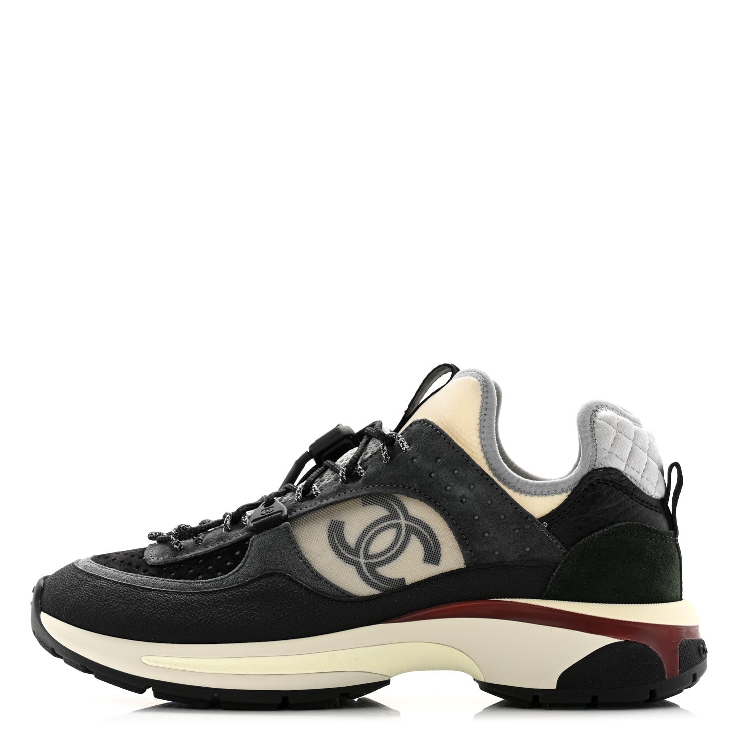 Chanel Fabric Suede Calfskin Mesh Womens CC Sneakers 38.5 Black Dark Grey White Light Grey 1 of 11