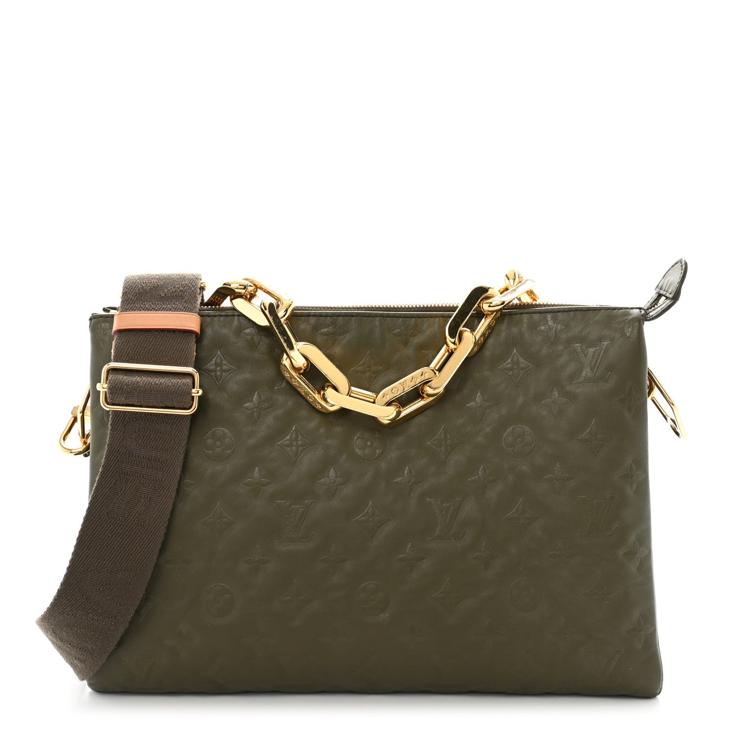 Louis Vuitton Lambskin Embossed Monogram Coussin MM Khaki 1676187