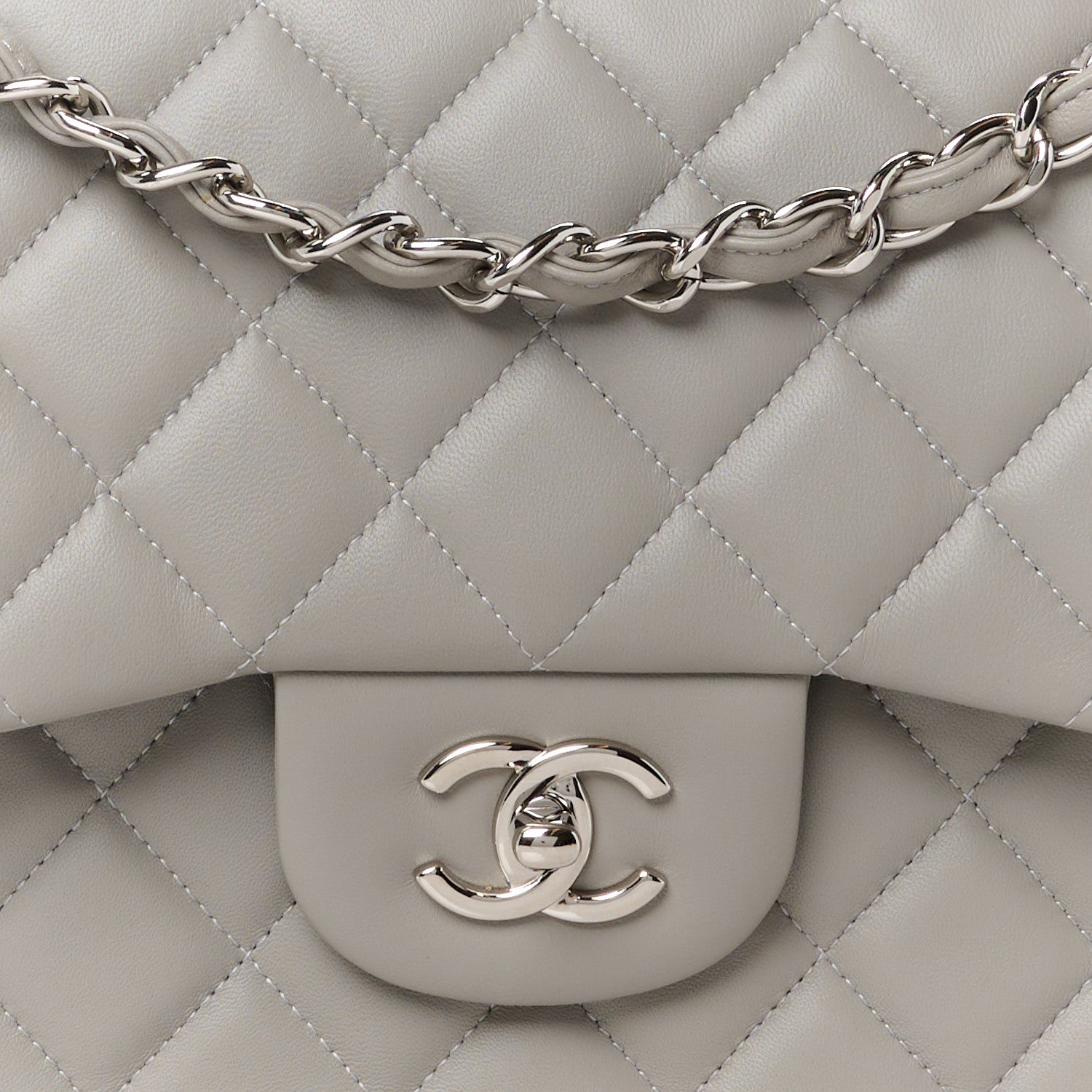 Chanel Lambskin Quilted Jumbo Double Flap Grey 9 of 11