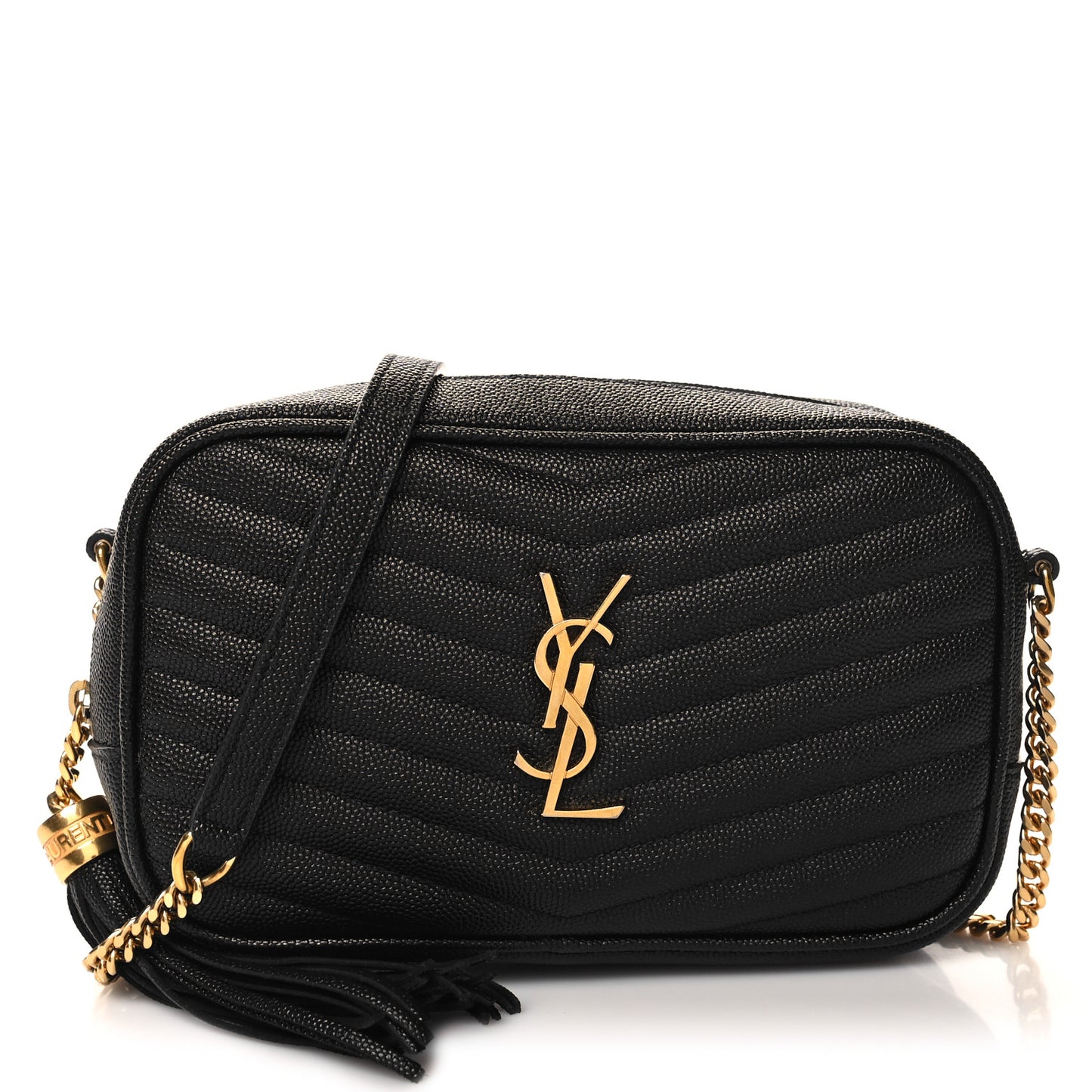 SAINT LAURENT Grain De Poudre Matelasse Monogram Mini Lou Camera Bag Black