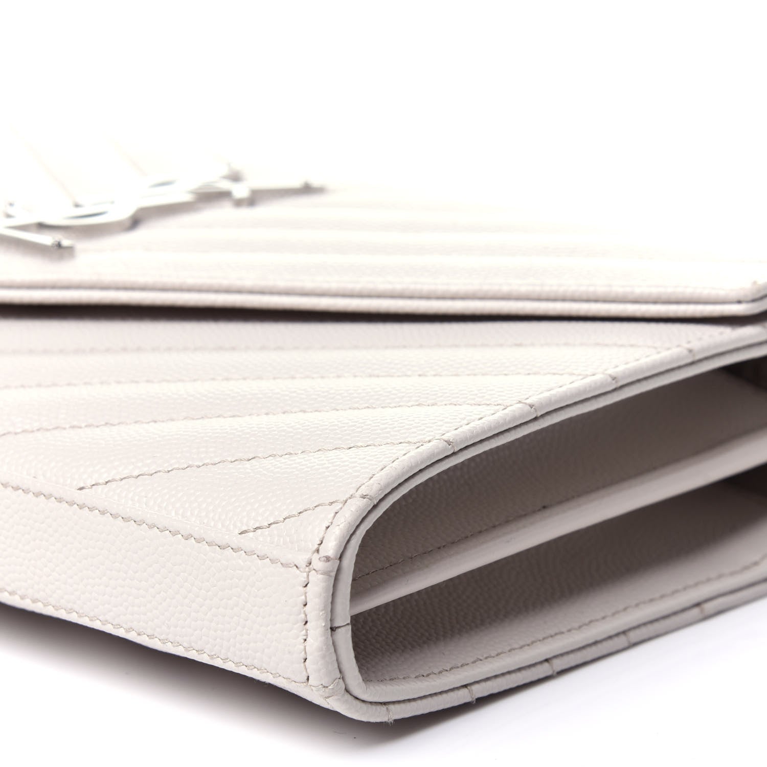 Saint Laurent Grain De Poudre Matelasse Chevron Monogram Chain Wallet Cream 8 of 12