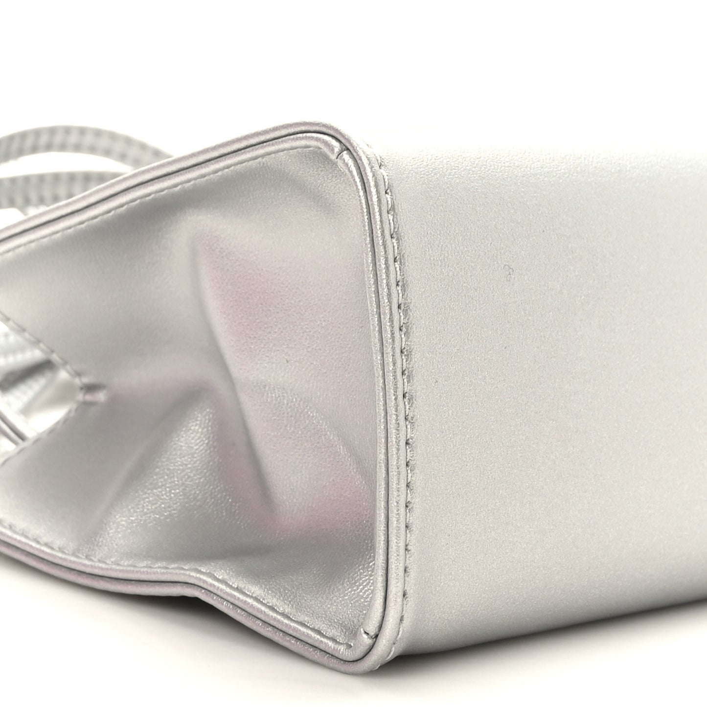 Metallic Vegan Leather Small Shopping Bag Silver