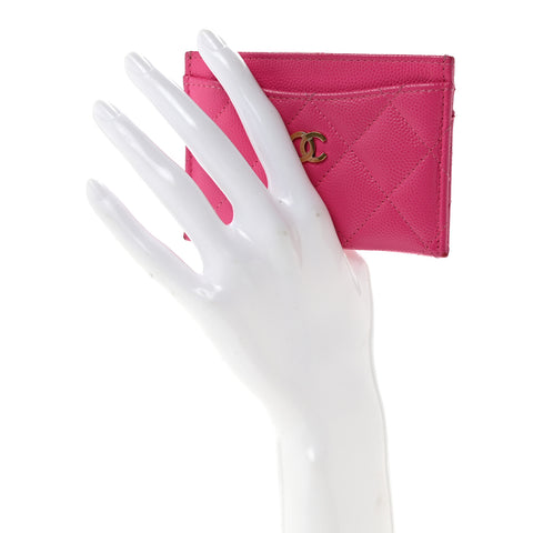 Caviar Quilted Card Holder Fuchsia