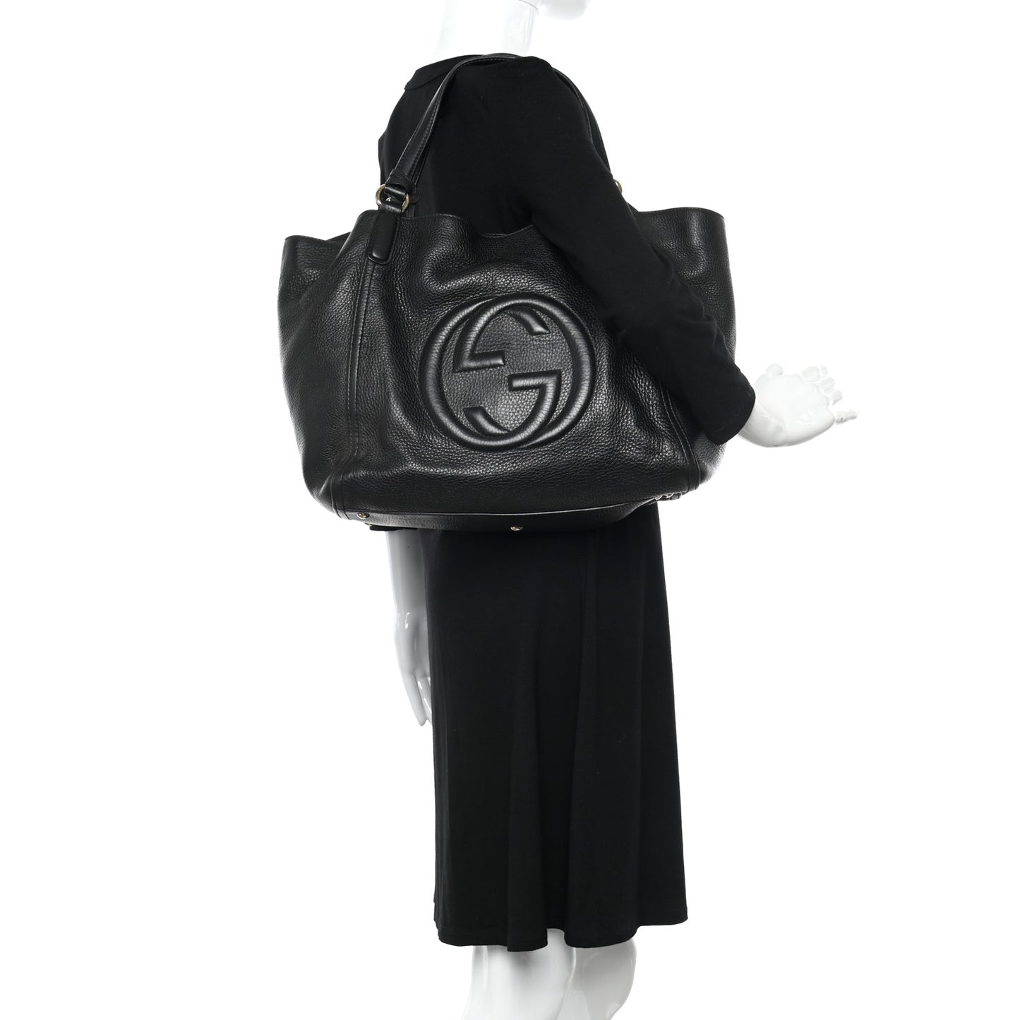 Pebbled Calfskin Medium Soho Shoulder Bag Black
