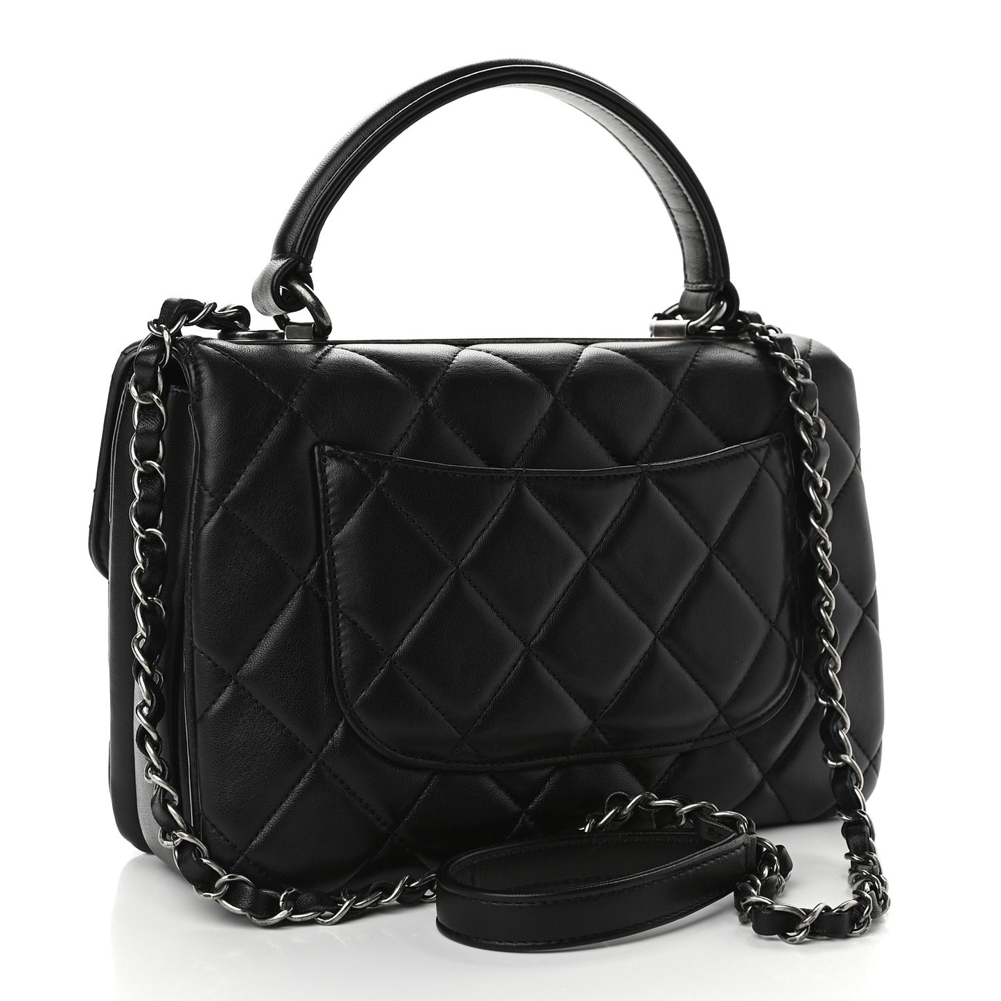 Lambskin Quilted Small Trendy CC Dual Handle Flap Bag Black