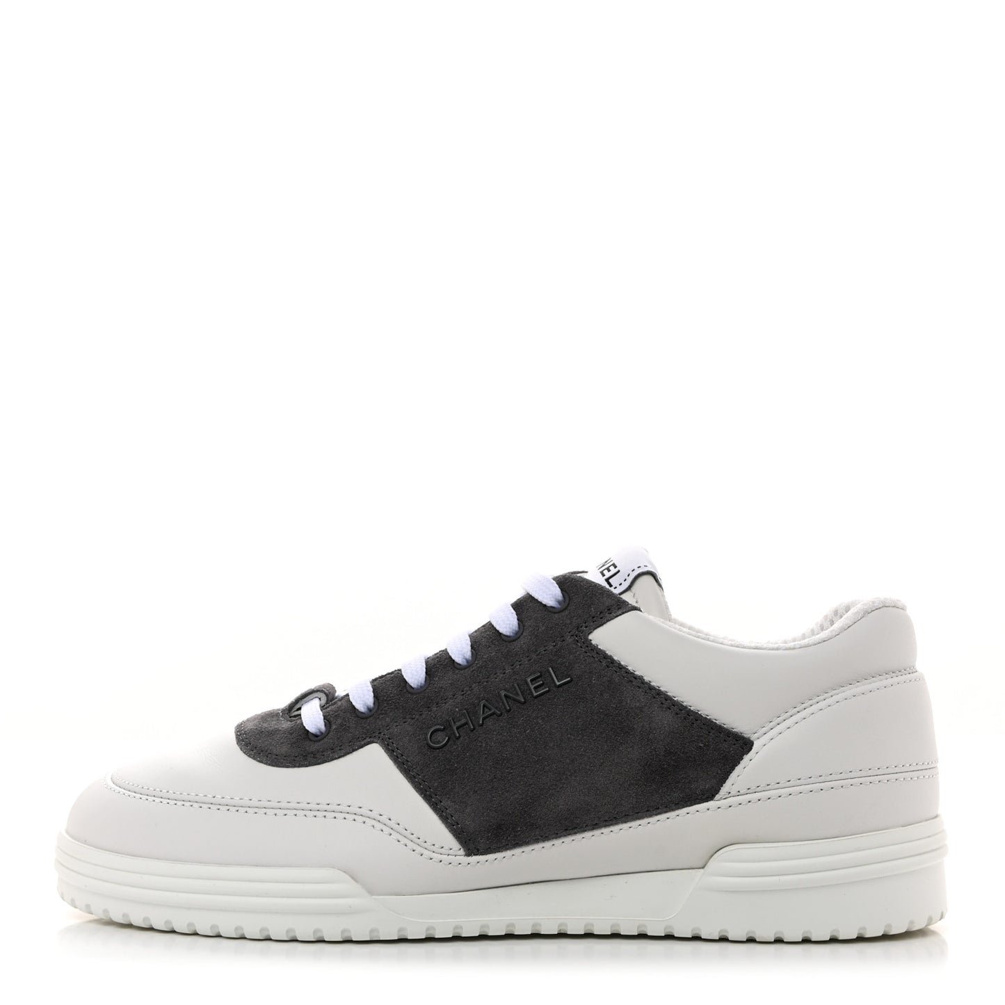 Calfskin Suede Calfskin Logo Womens Sneakers 37.5 White Gray