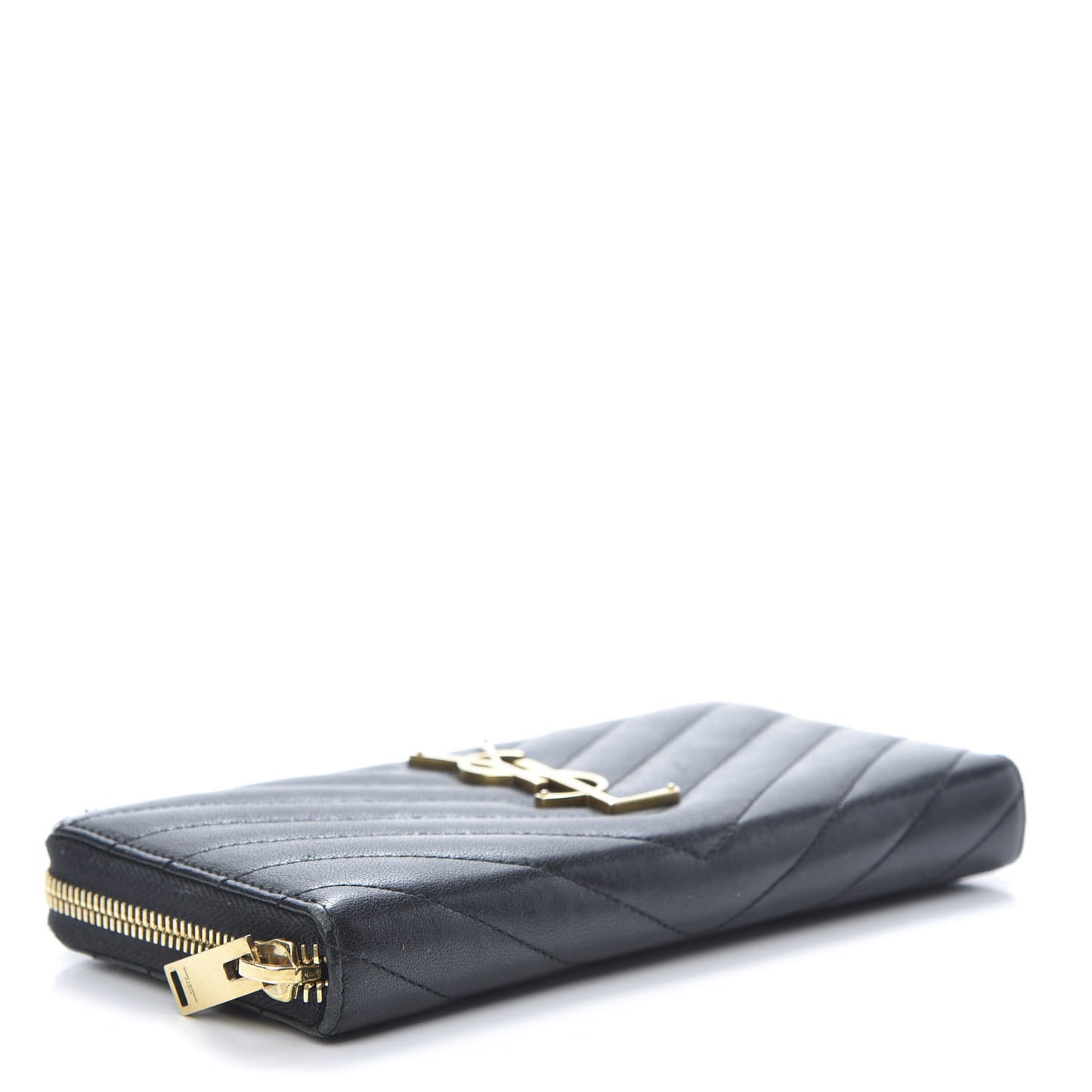 Calfskin Matelasse Chevron Monogram Zip Around Wallet Black