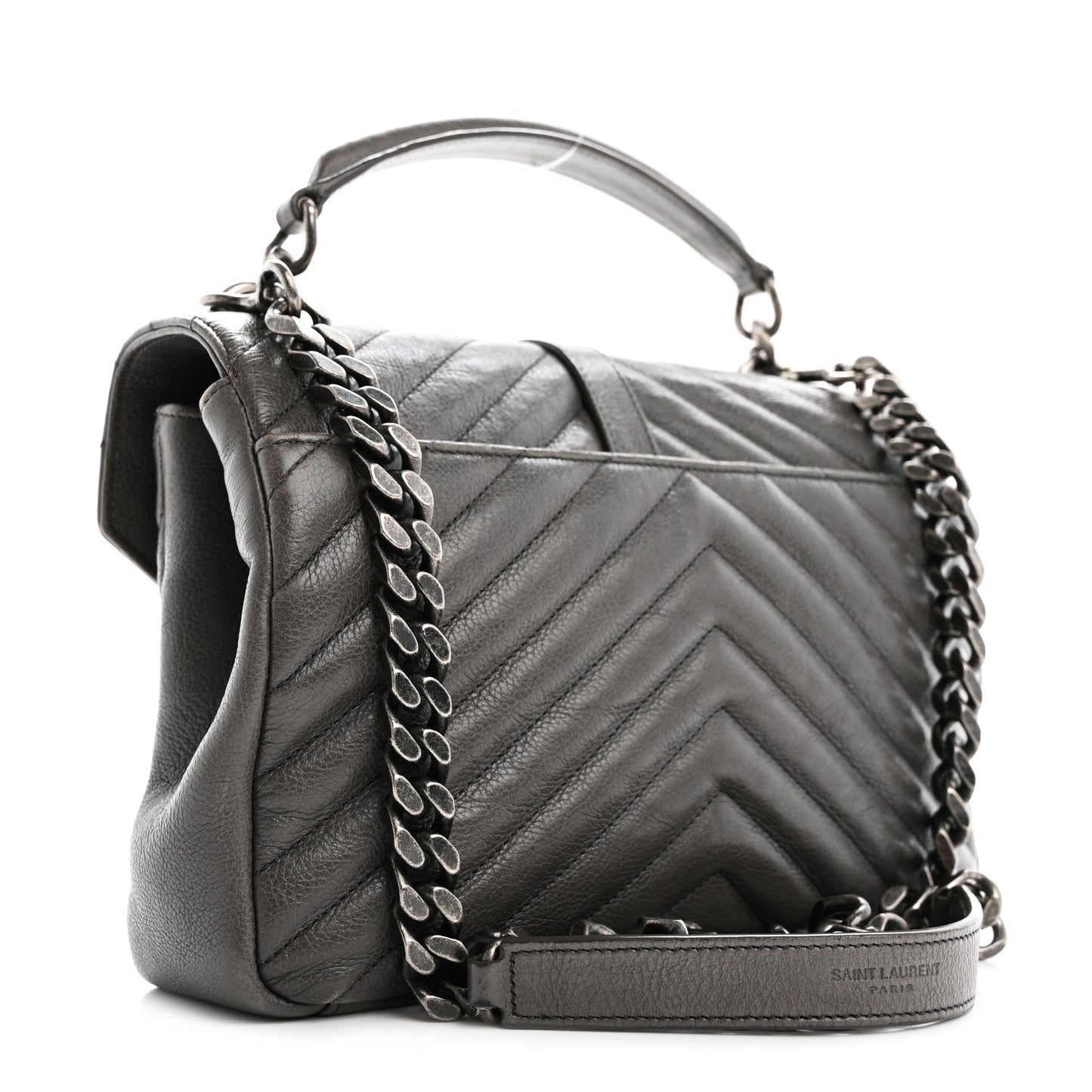 Sheepskin Matelasse Chevron Monogram Medium College Bag Grey