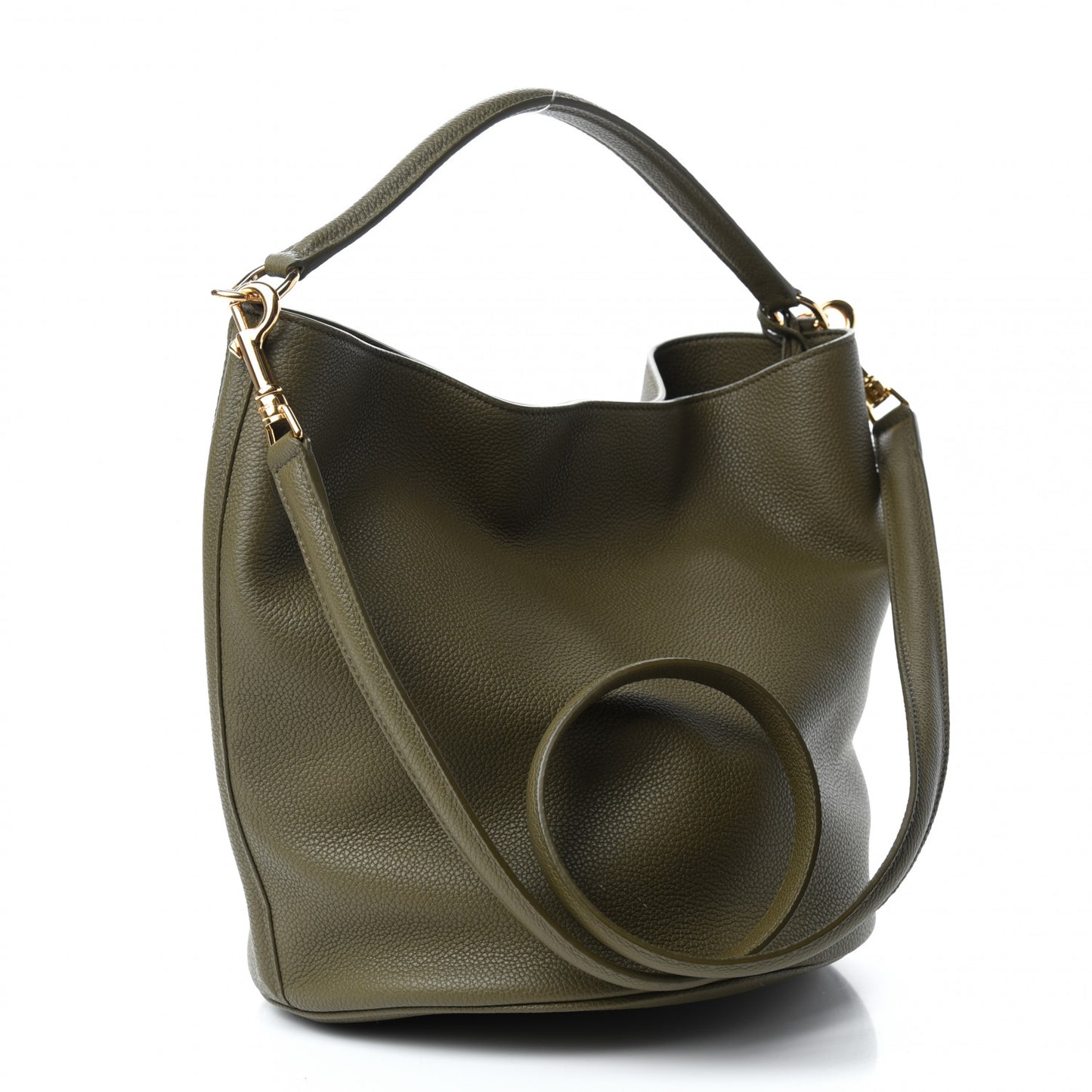 Supple Grained Calfskin Bucket 16 Bag Dark Olive