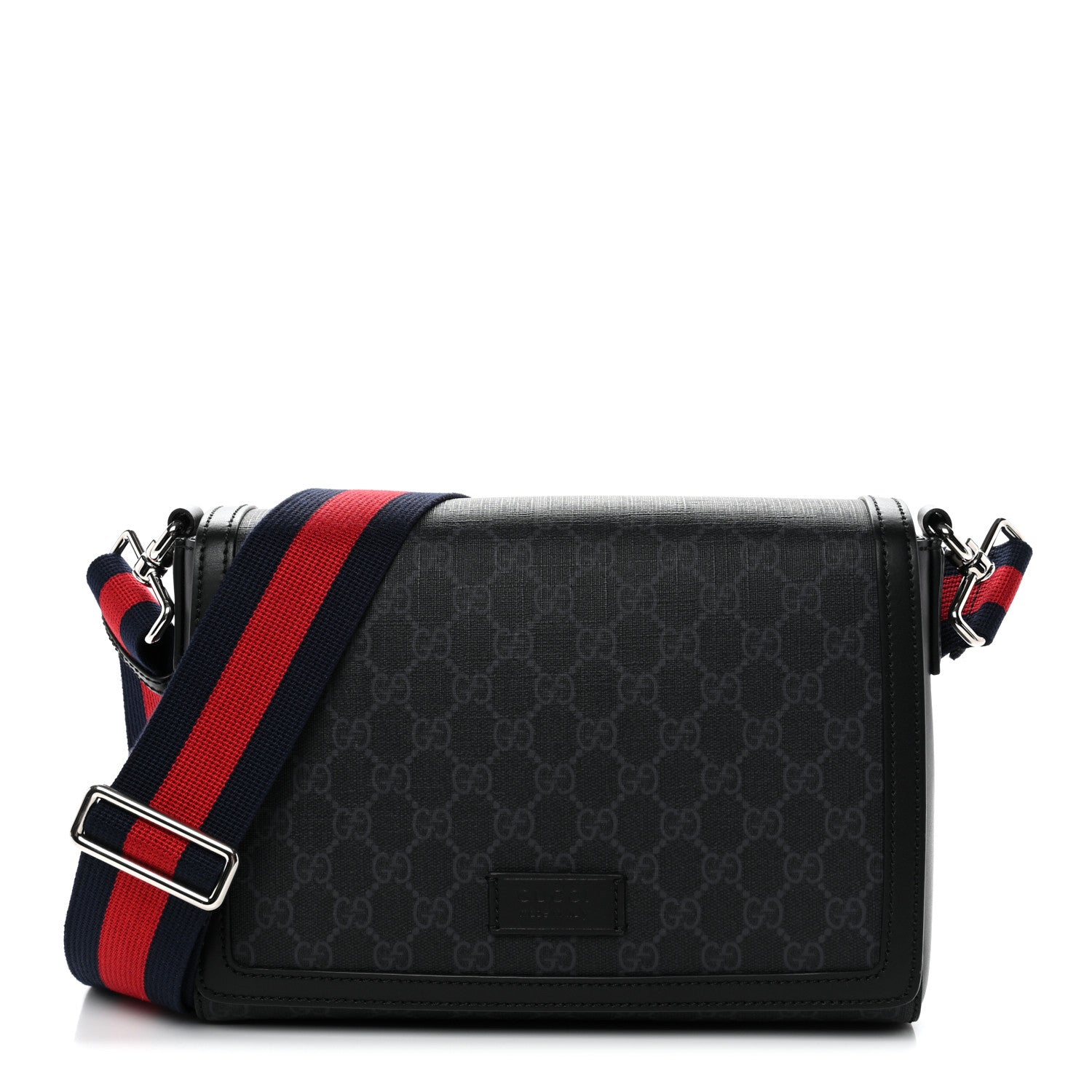 Gucci GG Supreme Monogram Appia Calfskin Web Crossbody Bag Black