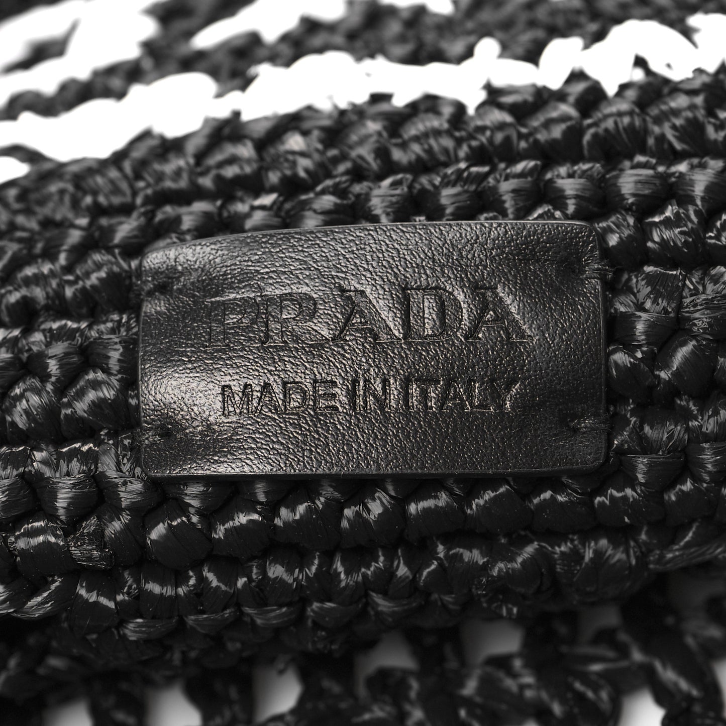 Yarn Raffia Effect Crochet Logo Embroidered Shopping Tote Bag Black