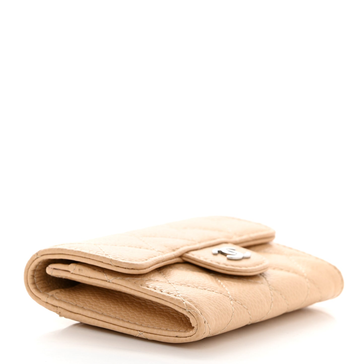 Caviar Quilted Flap Card Holder Wallet Beige