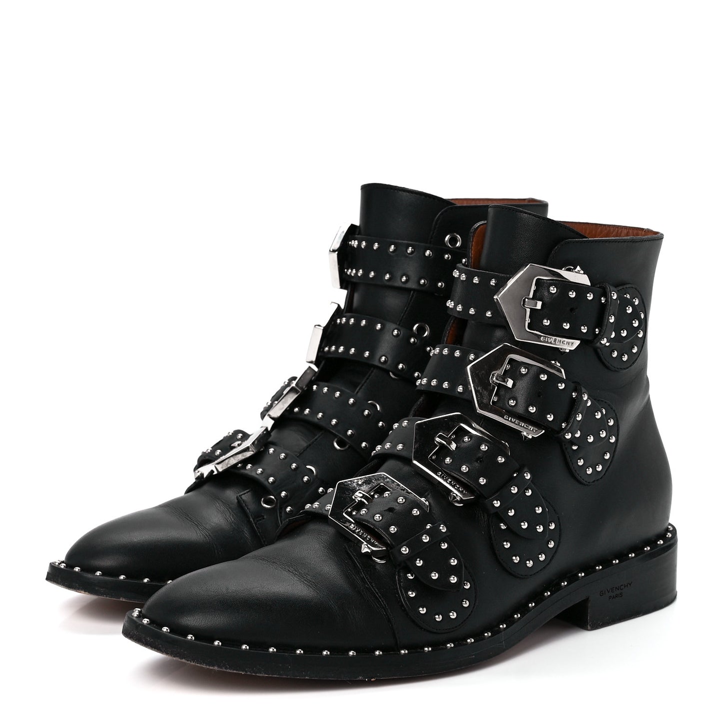 Calfskin Studded Prue Buckle Bootie 36.5 Black