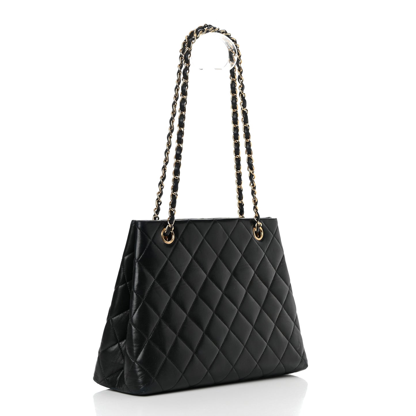Lambskin Quilted Shopping Tote Black