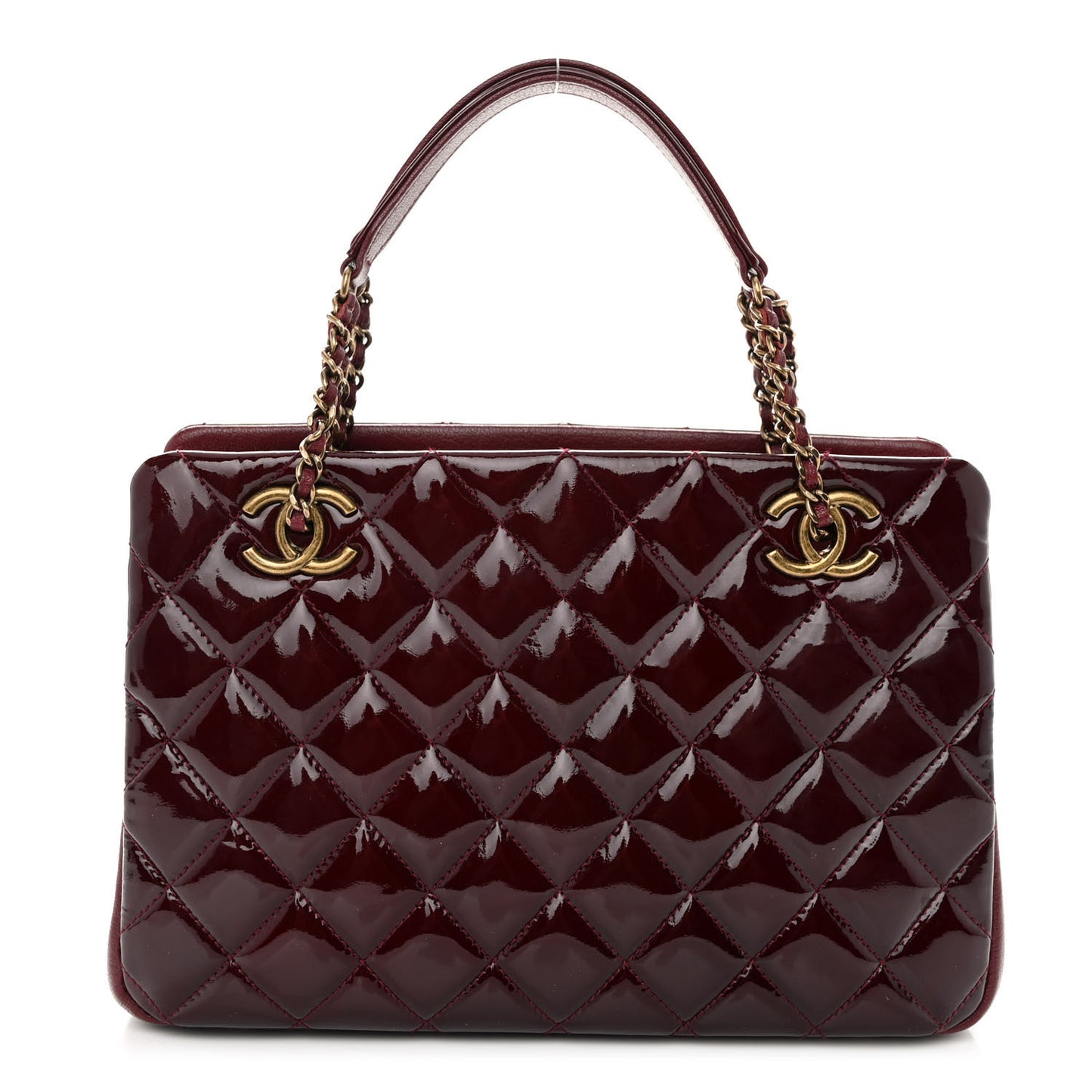 Patent Quilted CC Small Tote Red