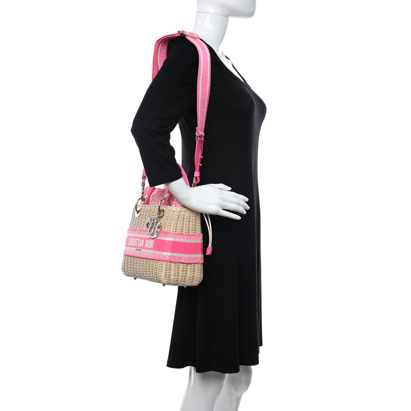 Wicker Oblique Medium Lady Dior Bag Fluorescent Pink