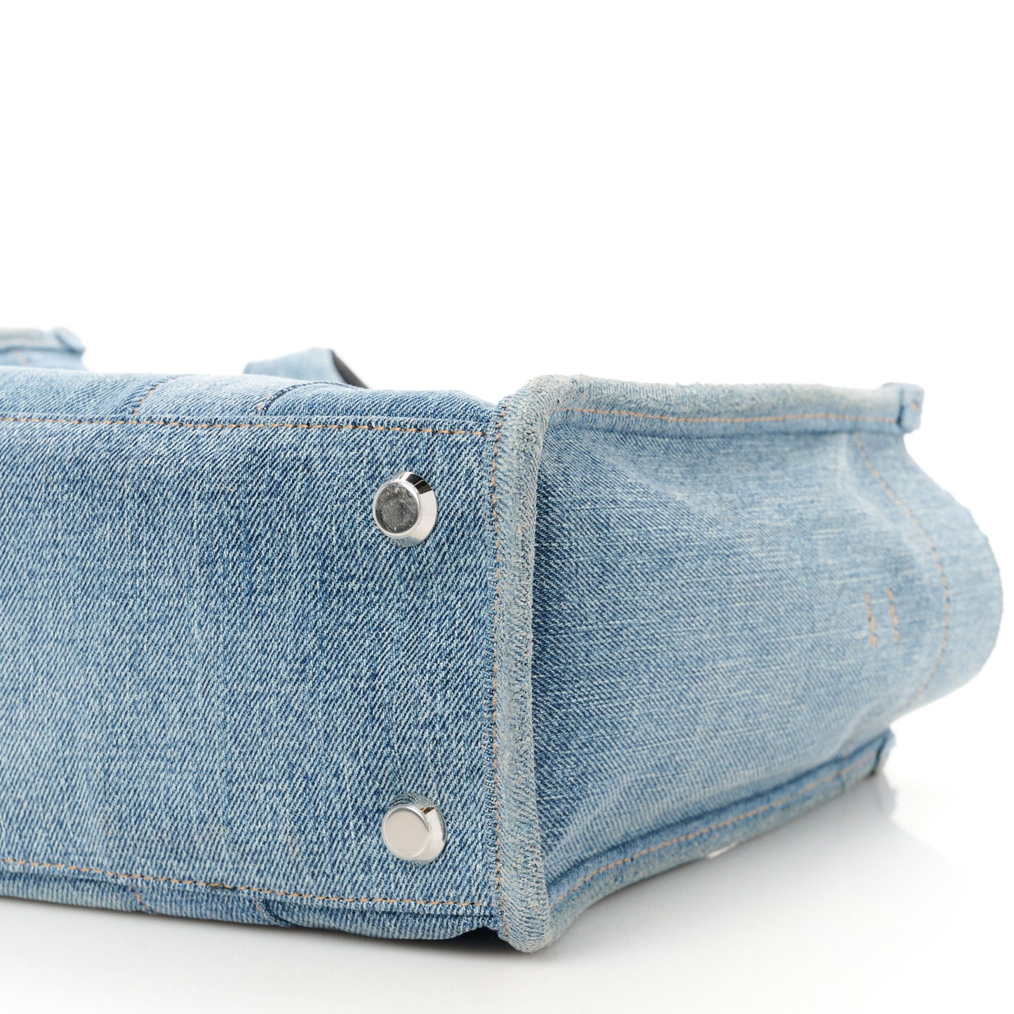 Washed Frayed Denim Logo Small Hardware Tote Blue