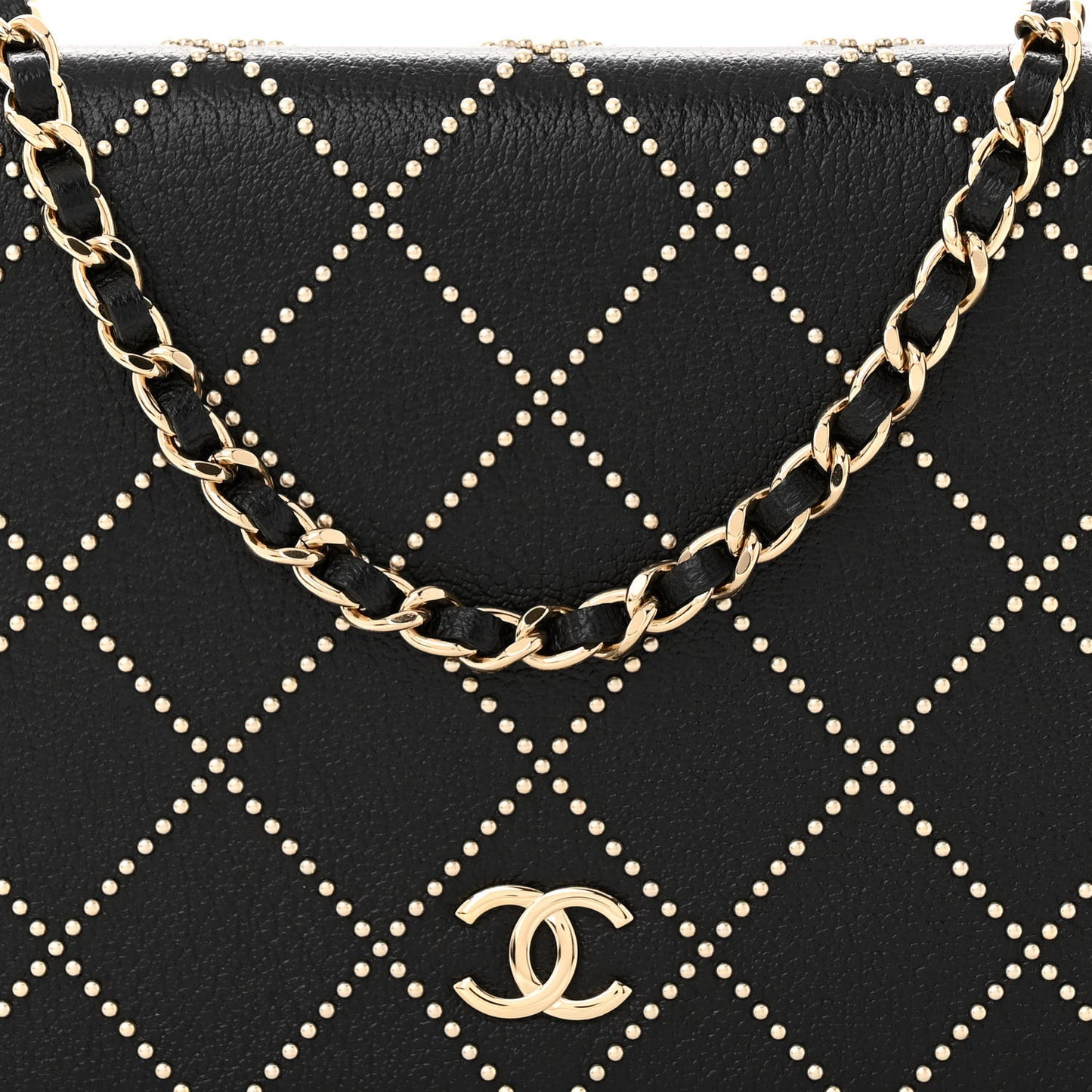 Lambskin Crystal Quilted Wallet On Chain WOC Black