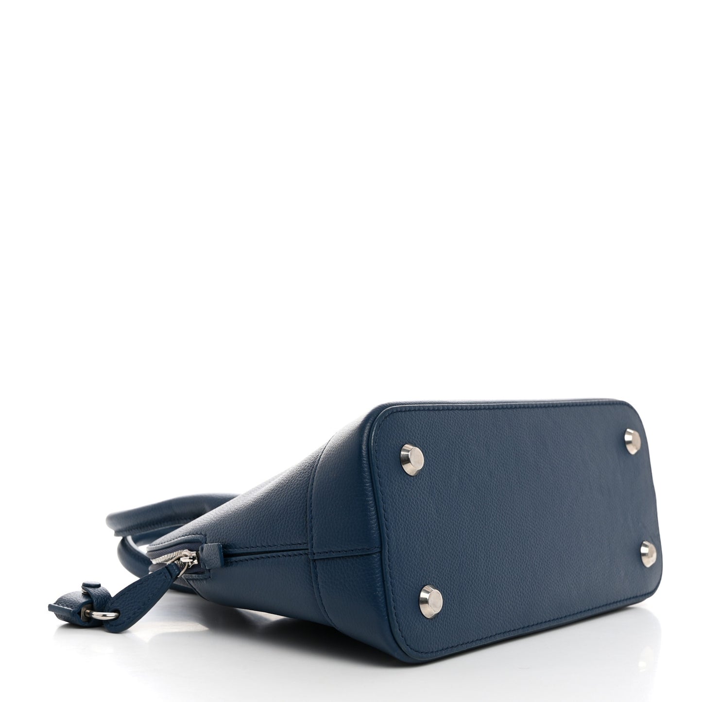 Signature Grained Calfskin Logo S Ville Top Handle Bag Petrol Blue White