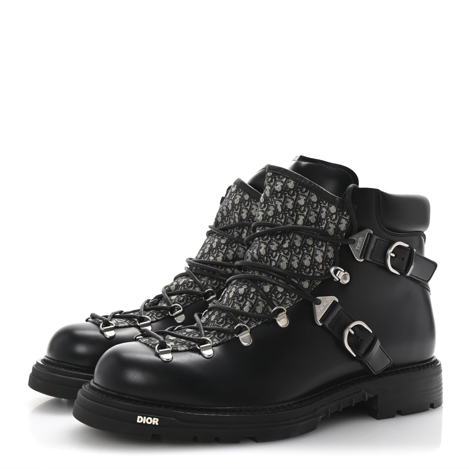 Christian Dior Oblique Calfskin Mens Explorer II Buckle Hiking Boots 44 Black Blue 4 of 9