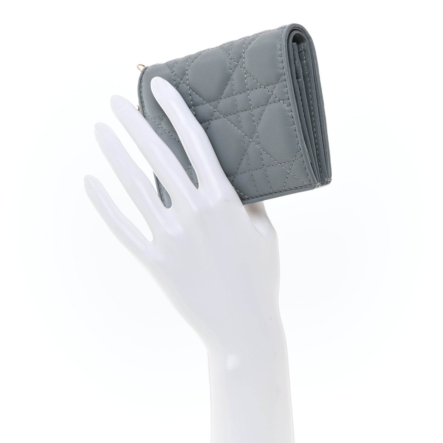 Christian Dior Lambskin Cannage Mini Lady Dior Wallet Cloud Blue 3 of 14