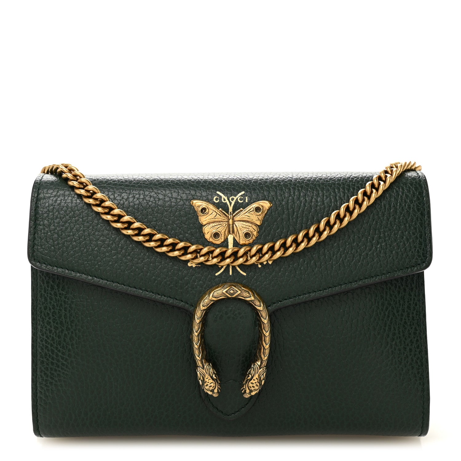 Gucci Calfskin Garden Dionysus Chain Wallet Emerald 1797573