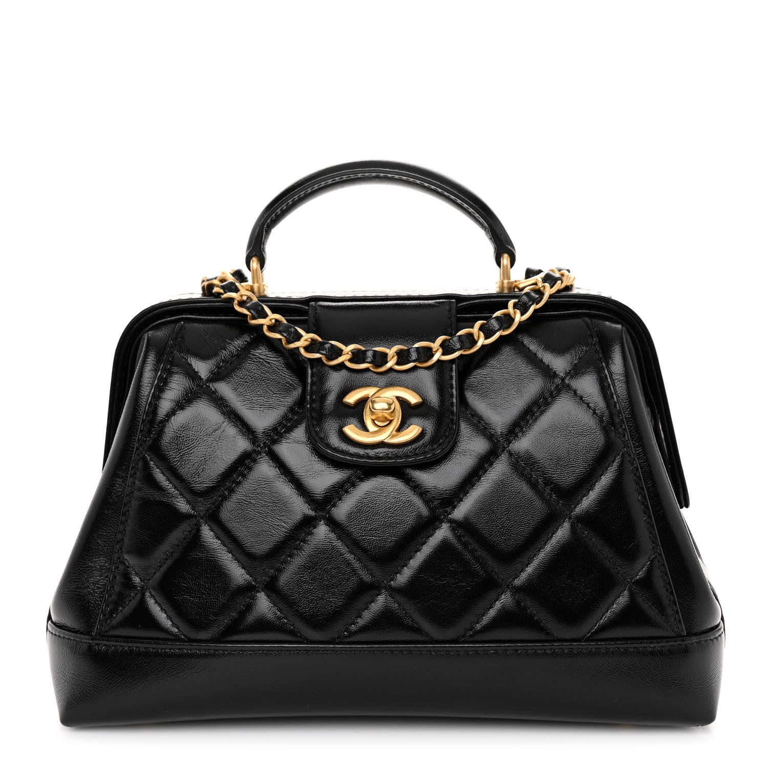 Chanel Shiny Lambskin Quilted Small Cocodoc Top Handle Bag Black
