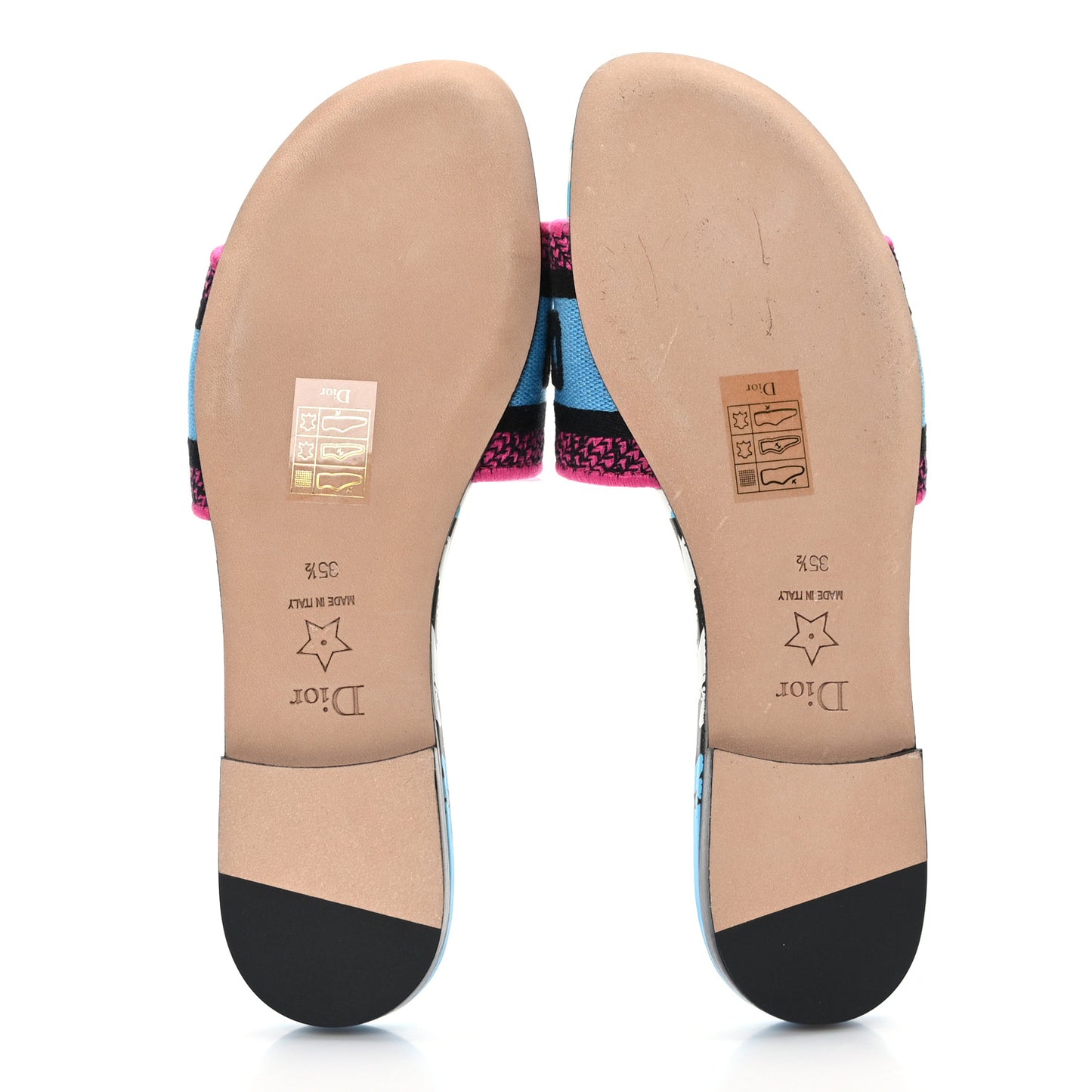 Canvas D-Jungle Pop Embroidered Dway Flat Slide Sandals 35.5 Bright Blue Pink Multicolor