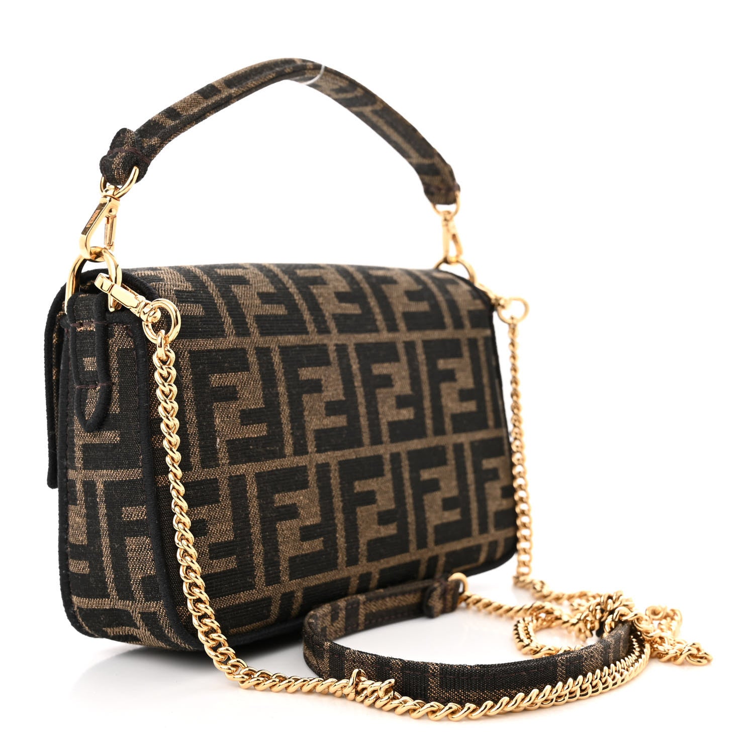 Fendi Fabric Jacquard FF 1974 Mini Baguette Tobacco Moro Black 4 of 12