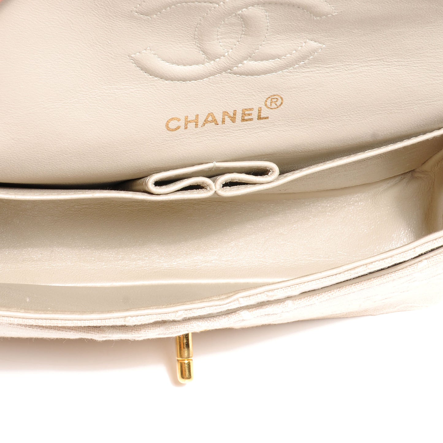Canvas Camellia Small Double Flap Ivory