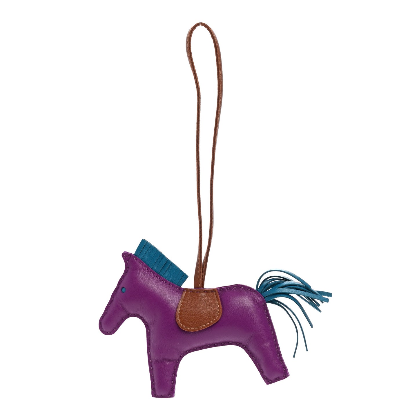 Milo Lambskin Grigri Rodeo Horse Bag Charm MM Anemone Bleu Izmir Fauve