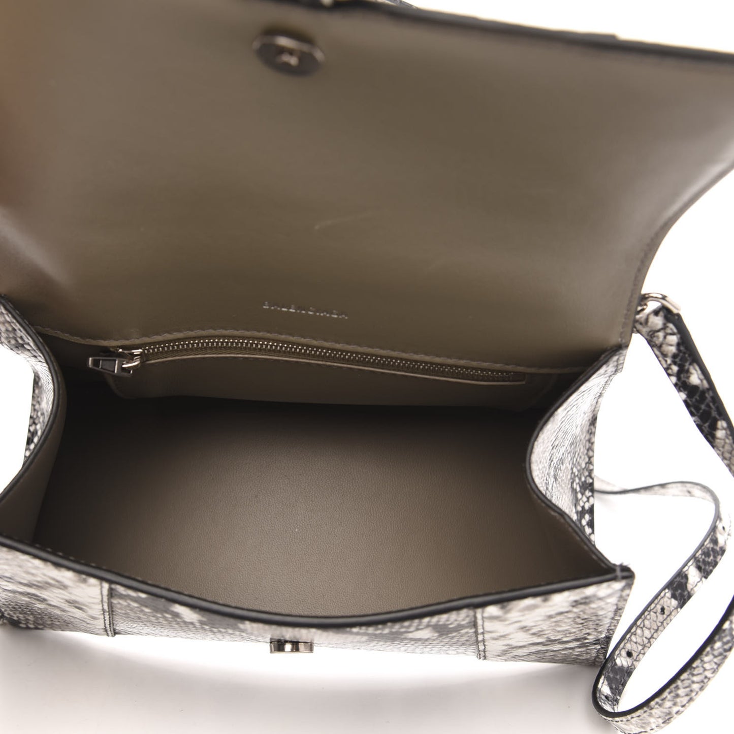 Shiny Calfskin Python Effect Small Hourglass Top Handle Bag Black White
