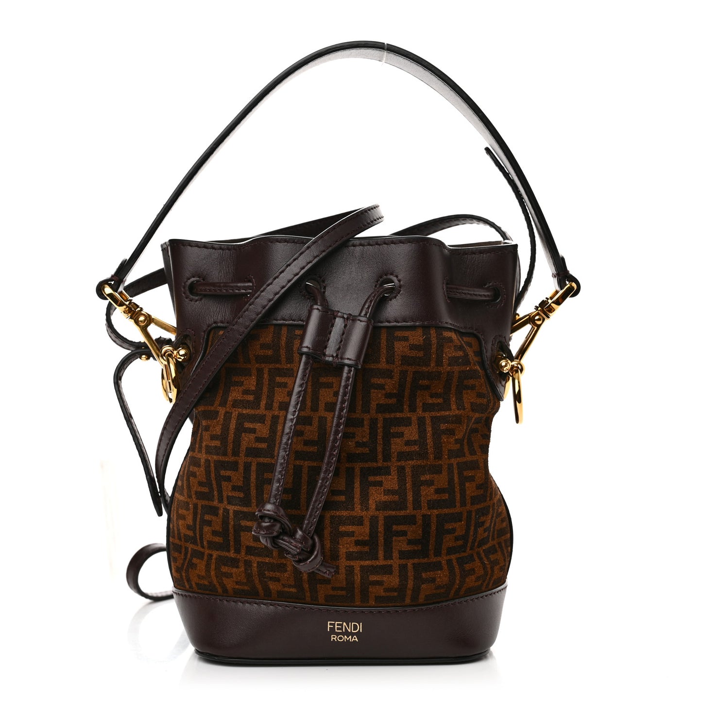 Suede Vitello King F is Fendi Micro FF Mini Mon Tresor Bucket Bag Sigaro Marrone Ebano