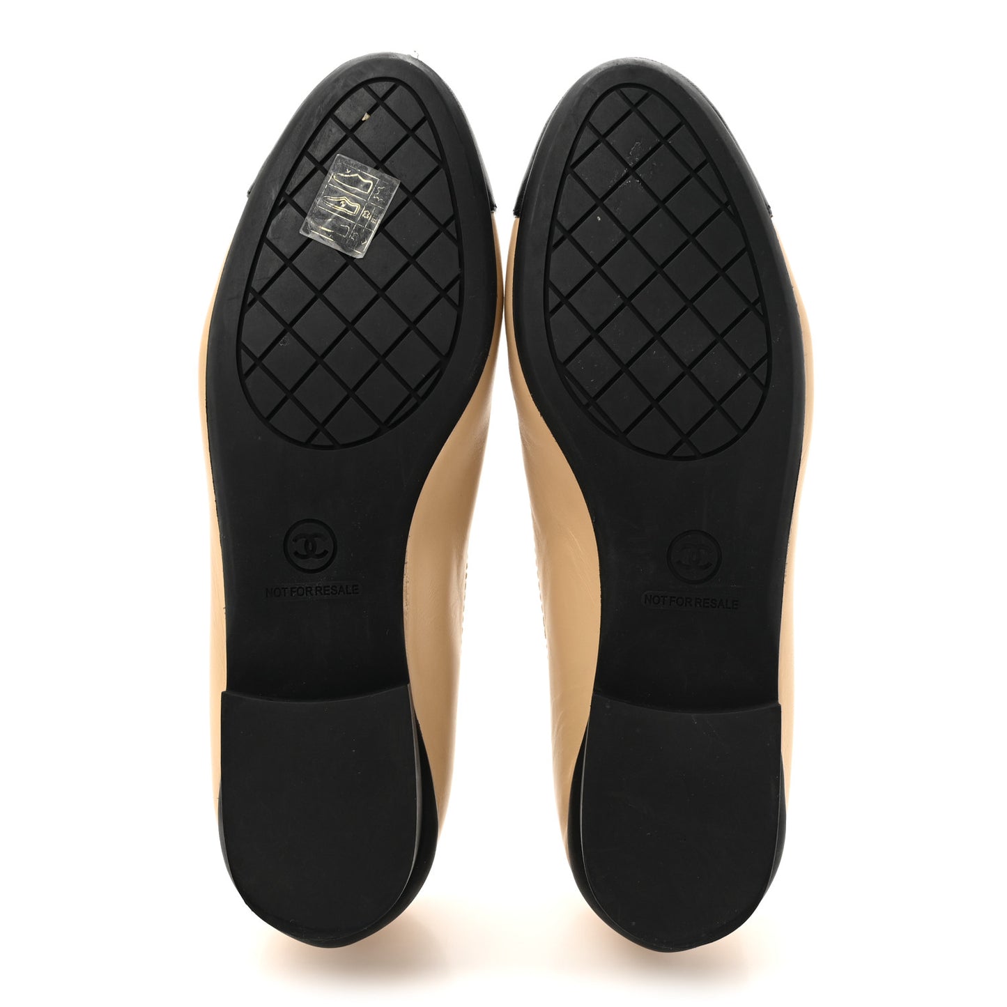 Lambskin Cap Toe CC Uniform Ballerina Flats 38 Beige Black