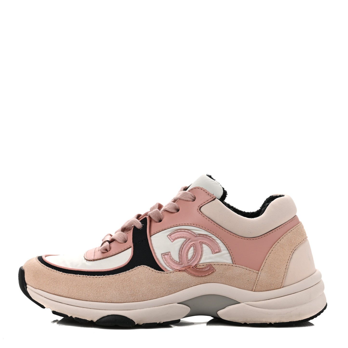 Nylon Lambskin Suede Calfskin CC Sneakers 39 Pink White Black
