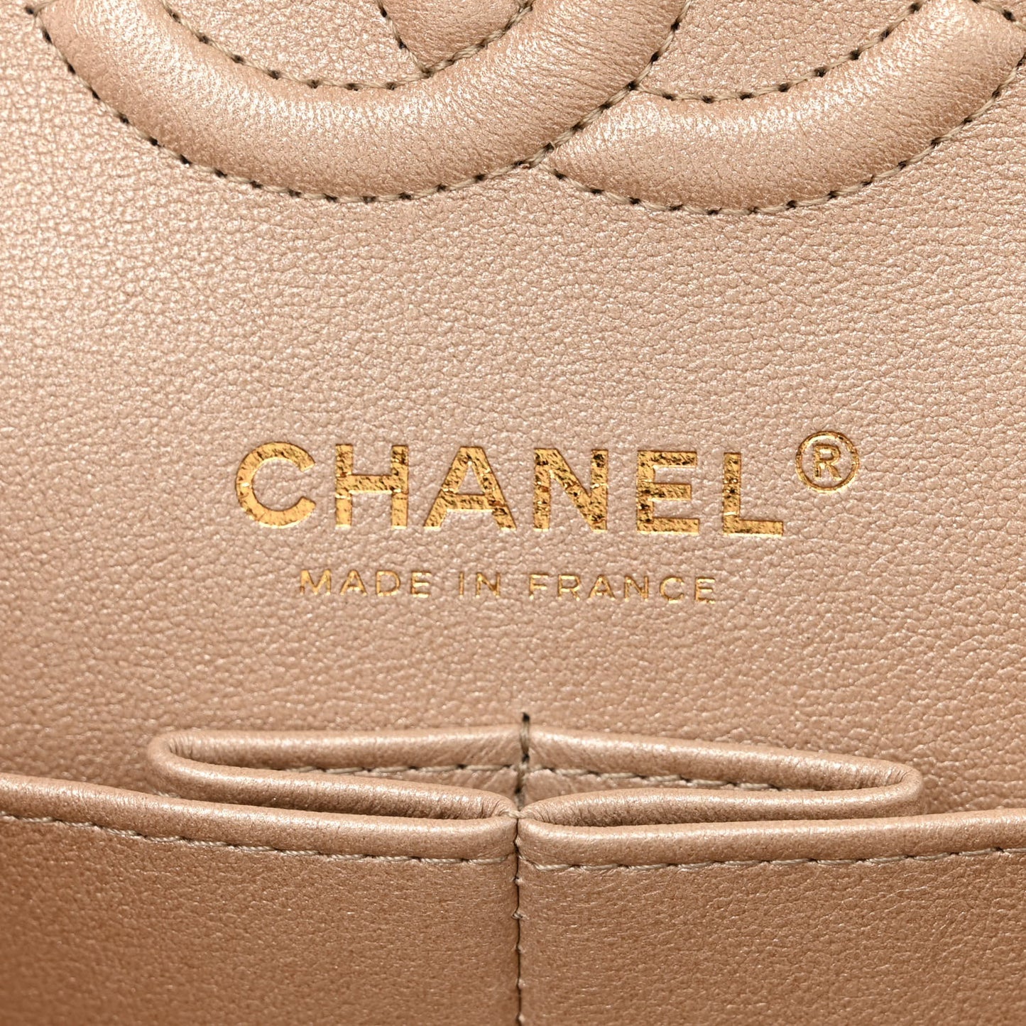 Iridescent Caviar Quilted Small Double Flap Beige