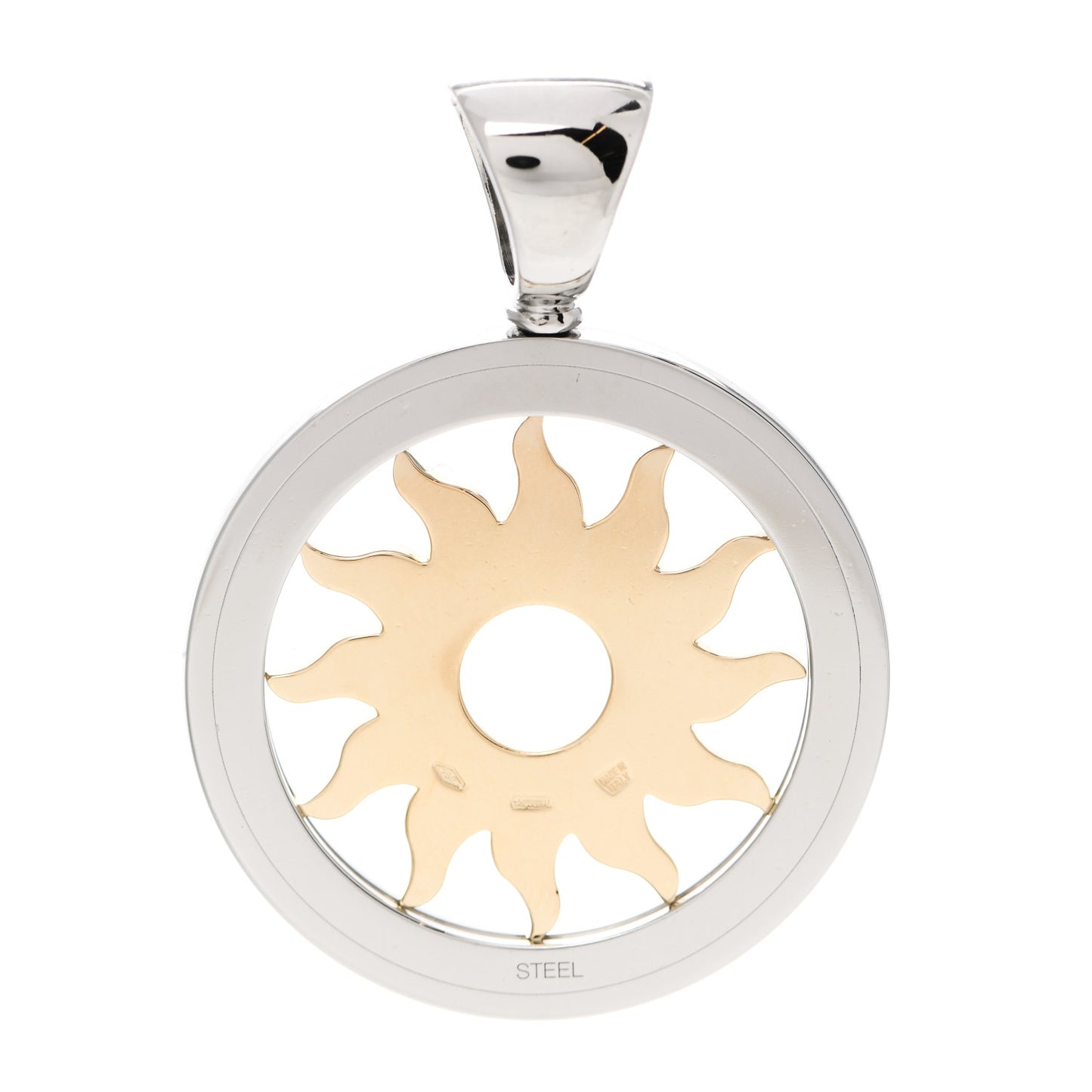 Stainless Steel 18K Yellow Gold Diamond Tondo Sun Pendant