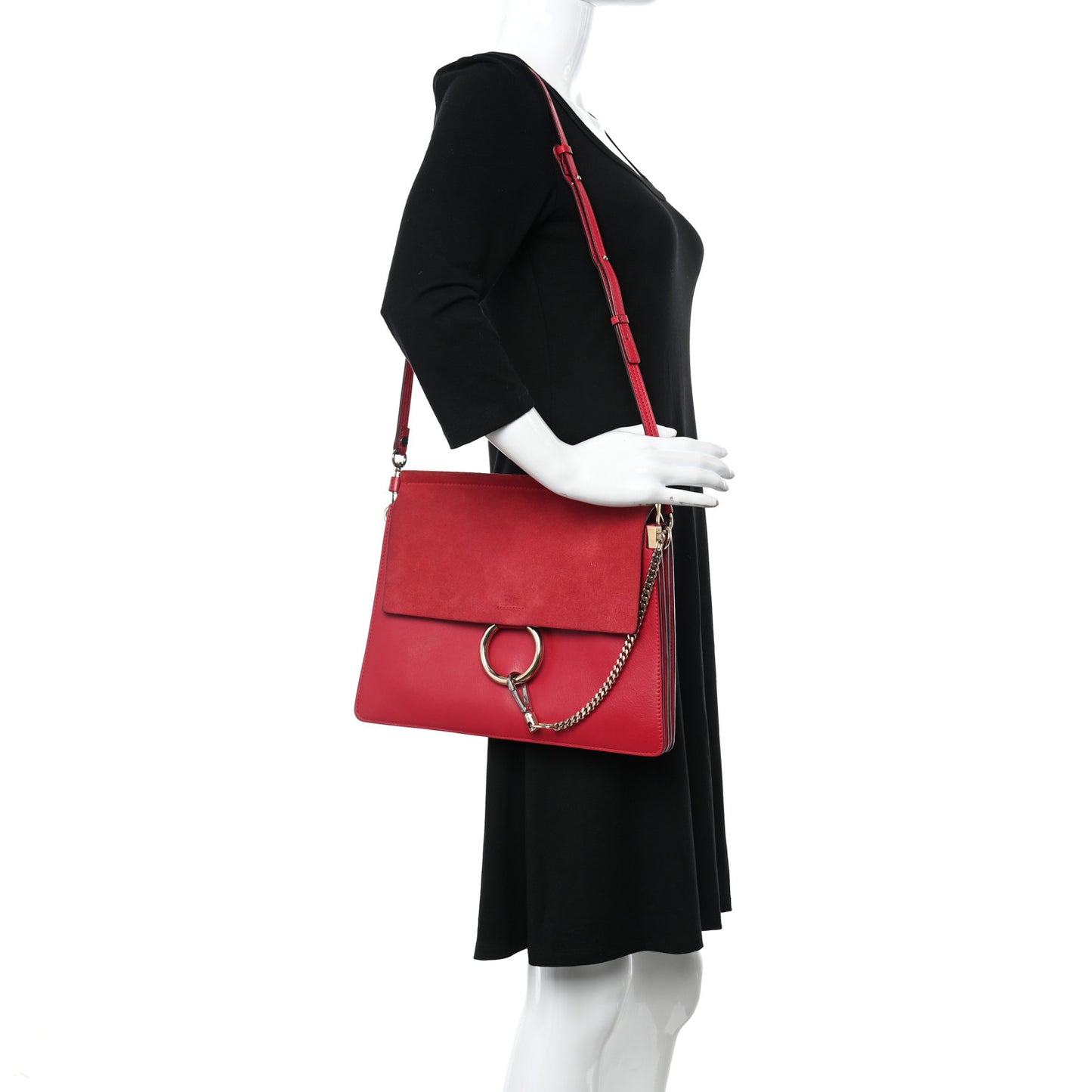 Calfskin Suede Medium Faye Shoulder Bag Red