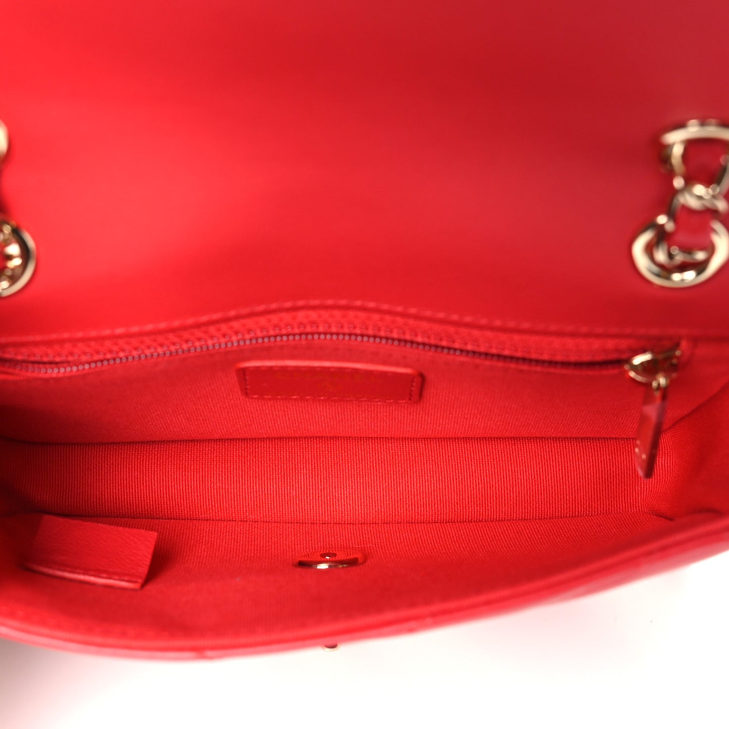 Lambskin Chevron Stitched Flap White Red