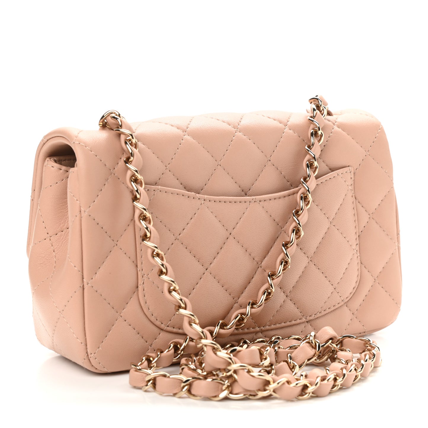 Lambskin Quilted Mini Rectangular Flap Beige