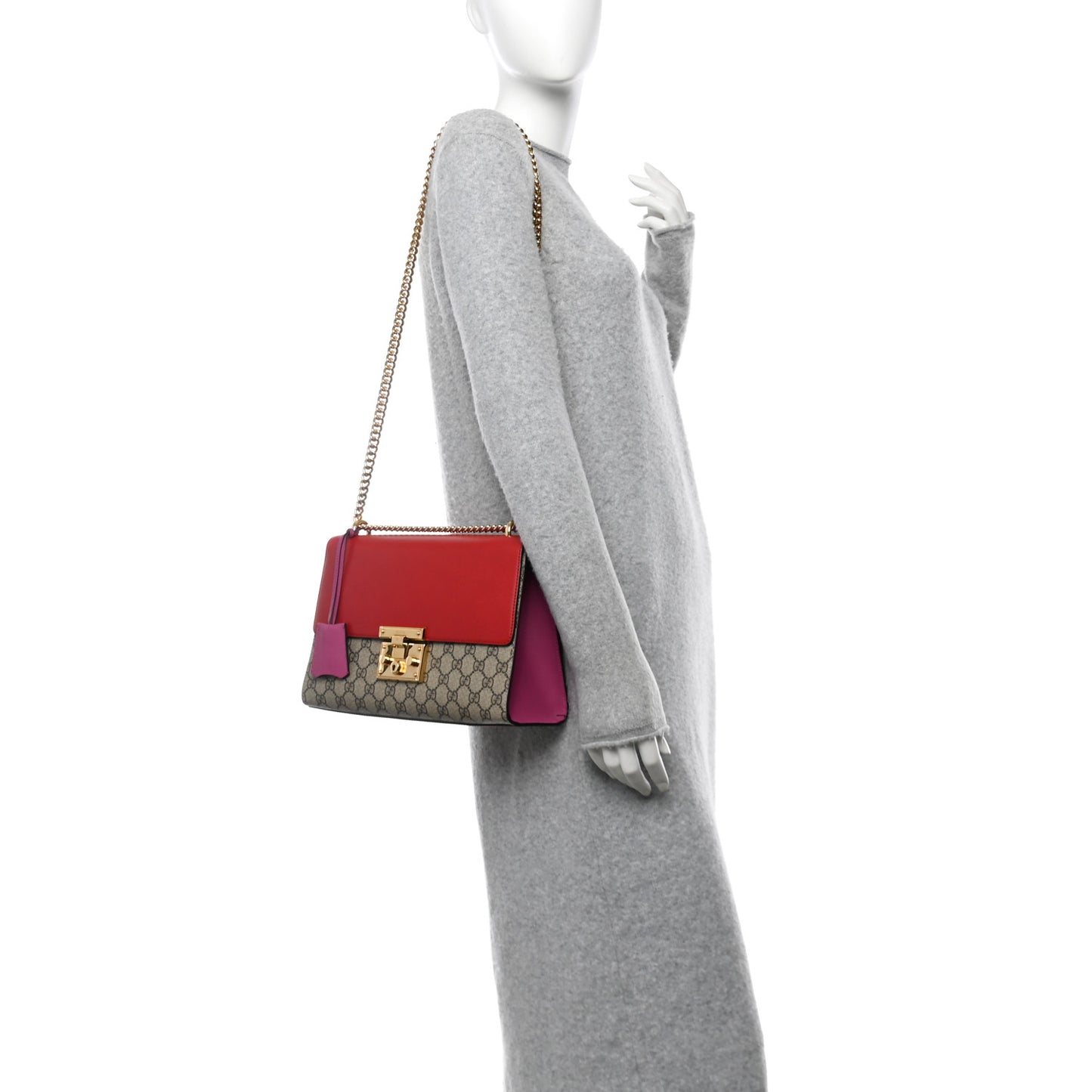 GG Supreme Monogram Calfskin Medium Padlock Shoulder Bag Beige Hibiscus Red New Rosette