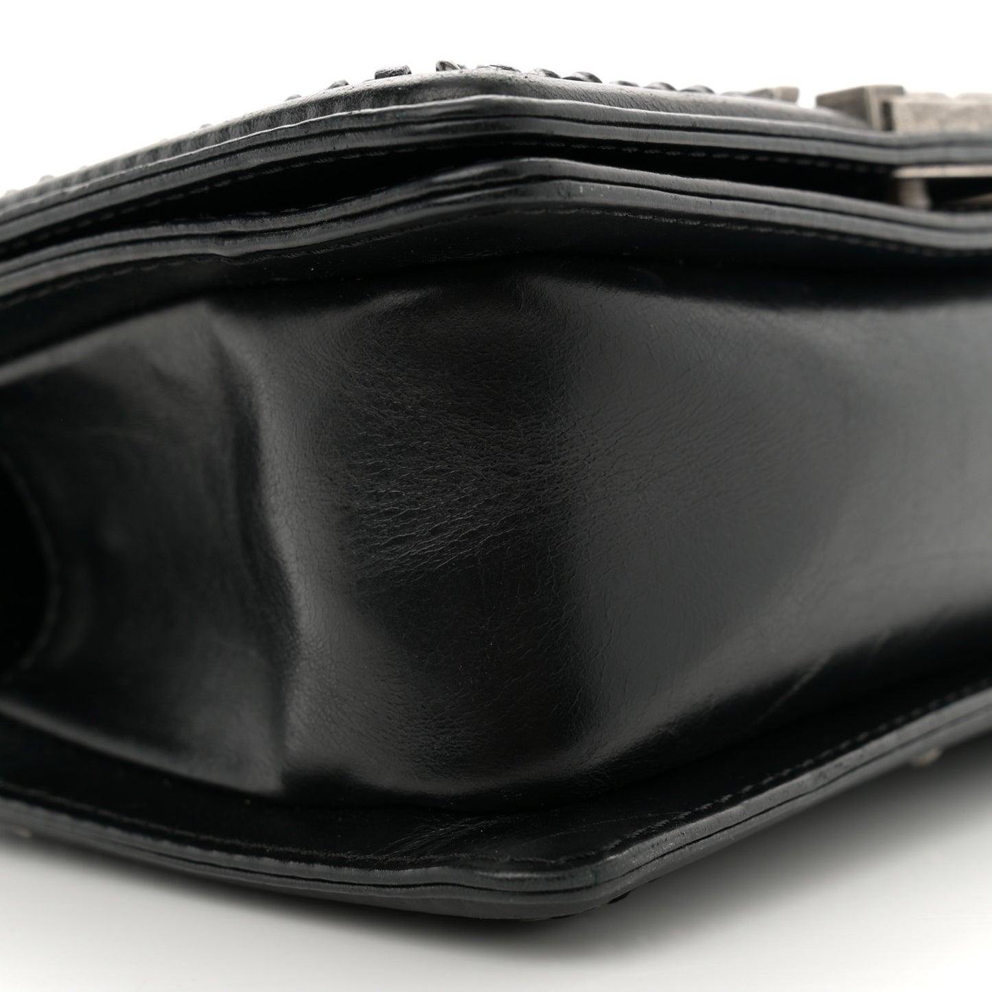 Goatskin Quilted Small Boy Top Handle Flap Black