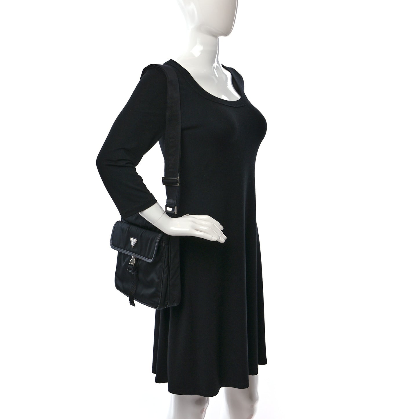 Re-Nylon Saffiano Single Snap Buckle Flap Messenger Bag Black