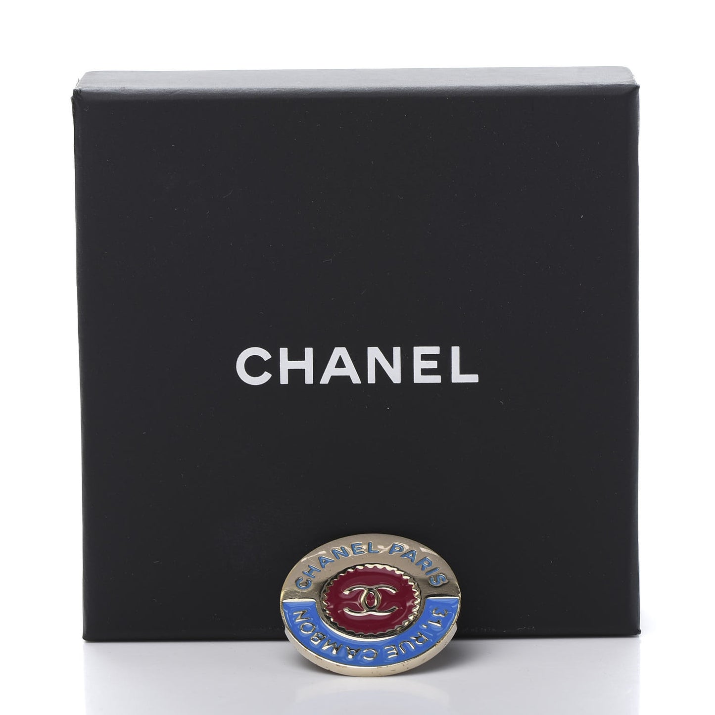 Enamel Rue Cambon CC Pin Brooch Blue Red Gold