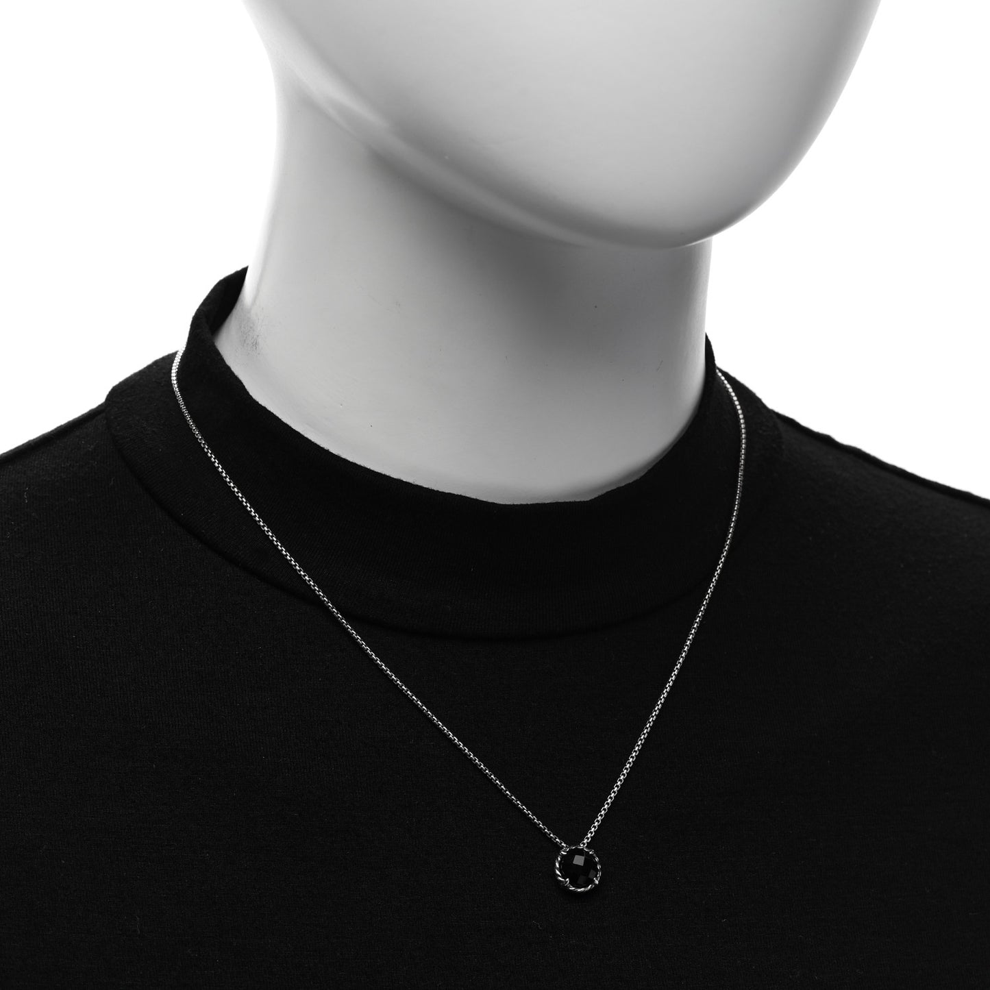 Sterling Silver Black Onyx 8mm Petite Chatelaine Pendant Necklace