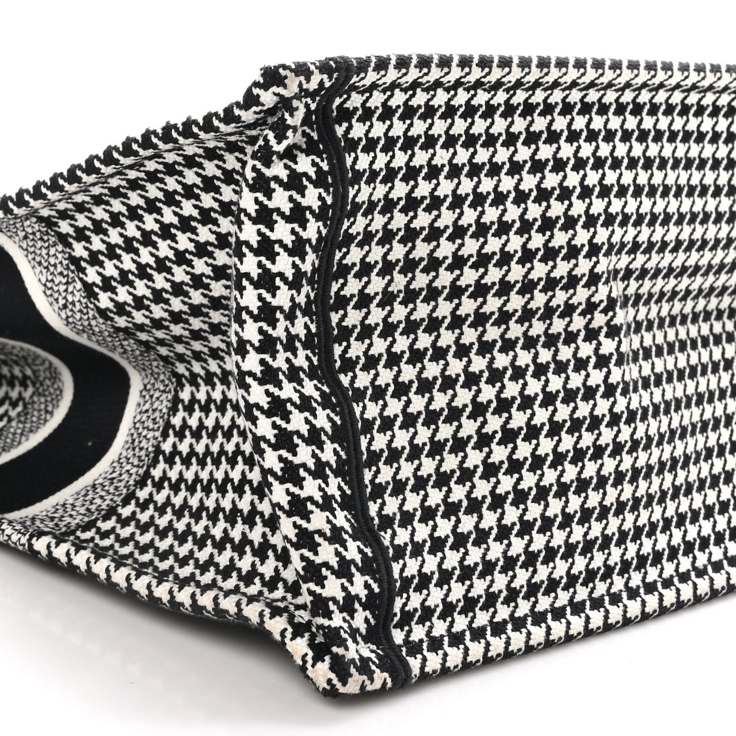 Canvas Houndstooth Embroidered Large Book Tote Black White