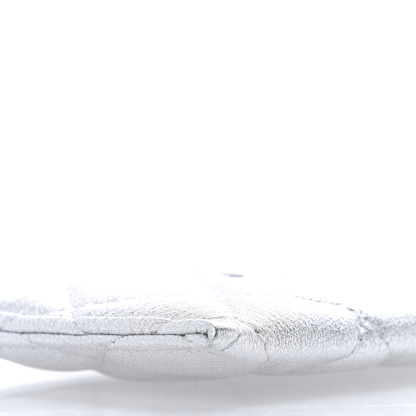 Metallic Lambskin Quilted Card Holder Silver