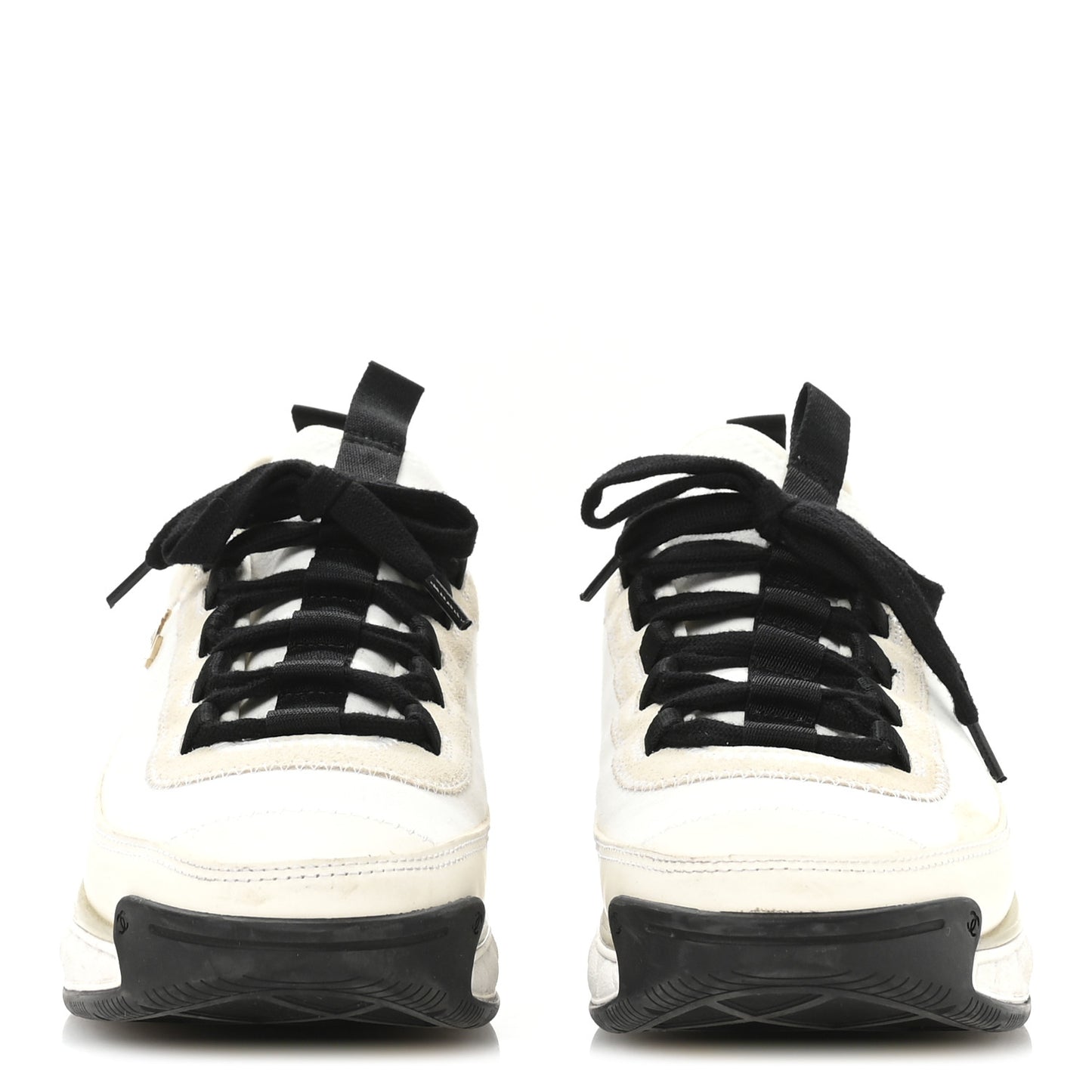 Velvet Calfskin Mixed Fibers CC Sneakers 38 Ivory Black